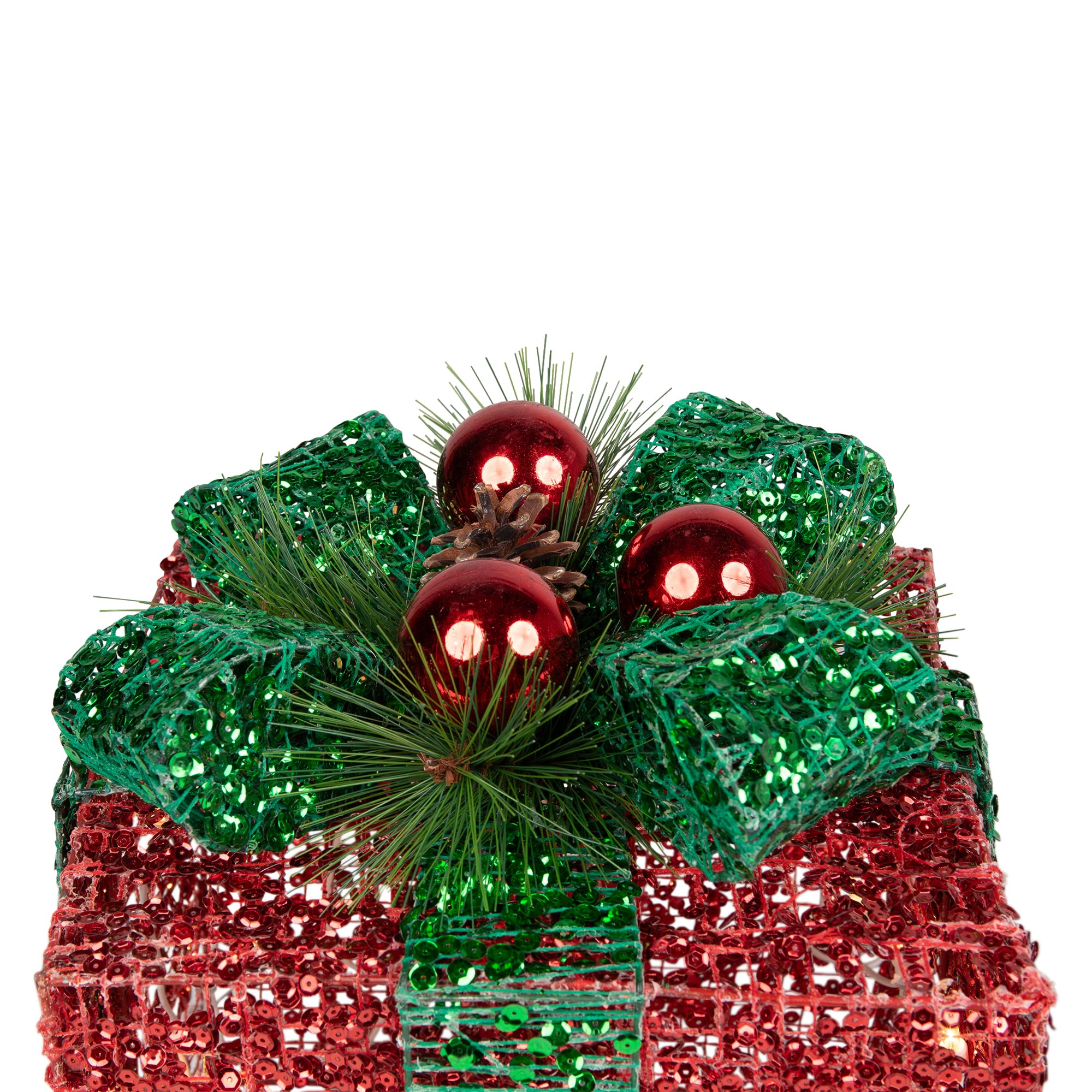 3 Pack LED Lighted Red and Green Glitter Christmas Gift Boxes - Holiday Home Decor, Outdoor Xmas Tree Ornaments, Party Favors & Festive Table Centerpieces