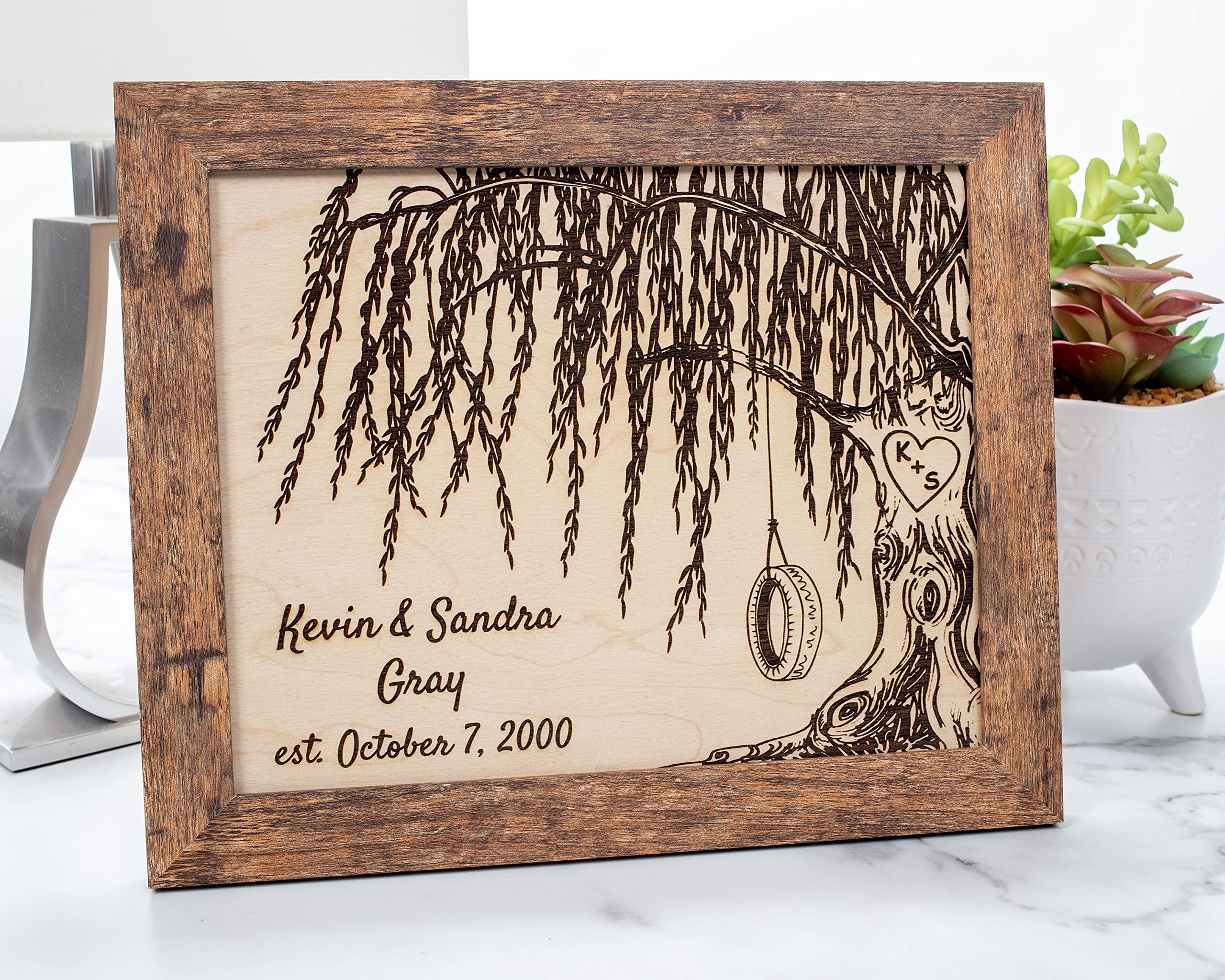 Personalized Engraved Willow Tree 8x10 Picture Frame - Custom Wedding Anniversary Gift for Couples, Housewarming Present, Unique Gift for Her - 9 Year Anniversary (Brown Frame) - Perfect for Home Decor, Office Display & Special Occasions
