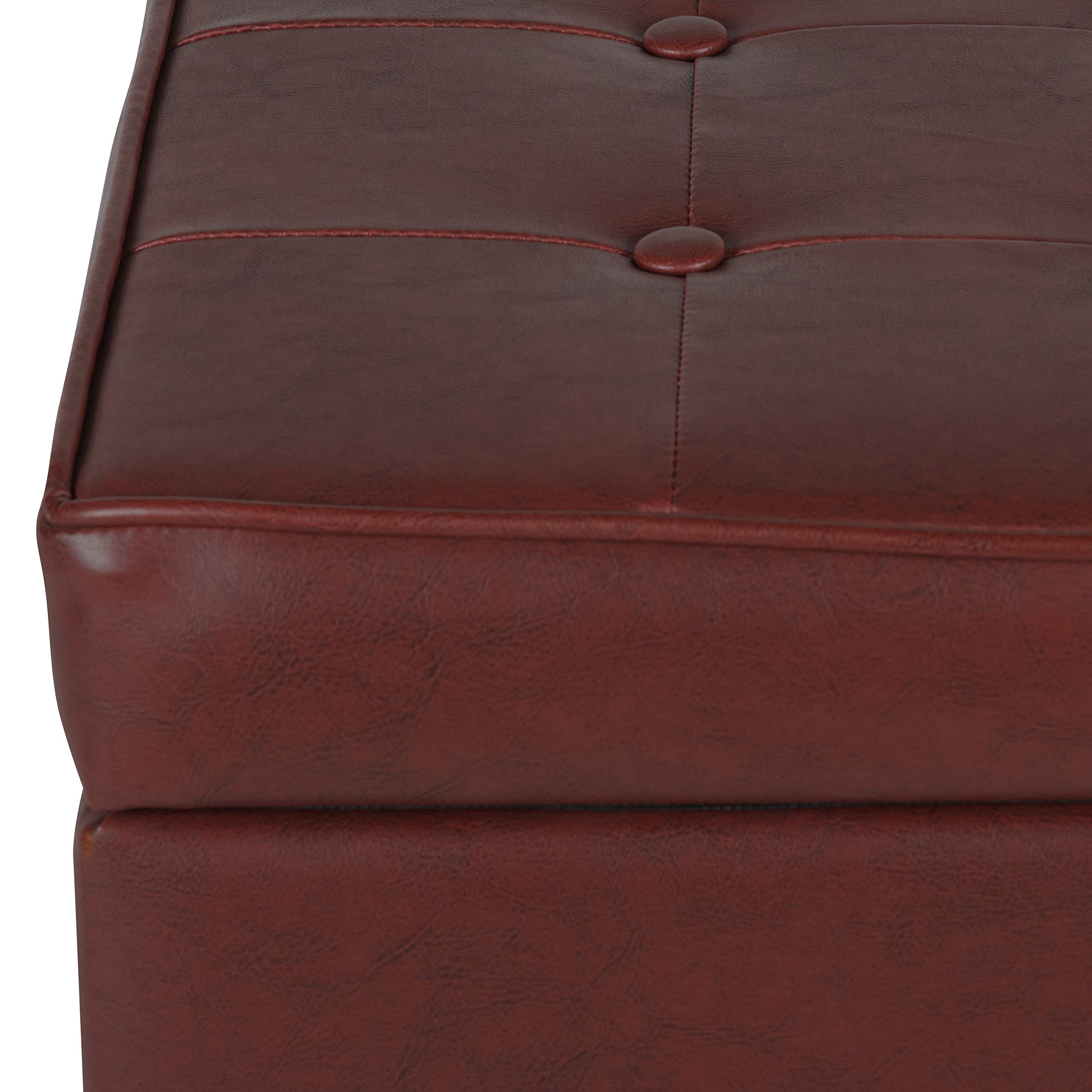 HomePop Red Faux Leather Storage Ottoman Bench - Foldable Footrest with Hidden Storage Compartment, Perfect for Living Room, Bedroom or Entryway Organization