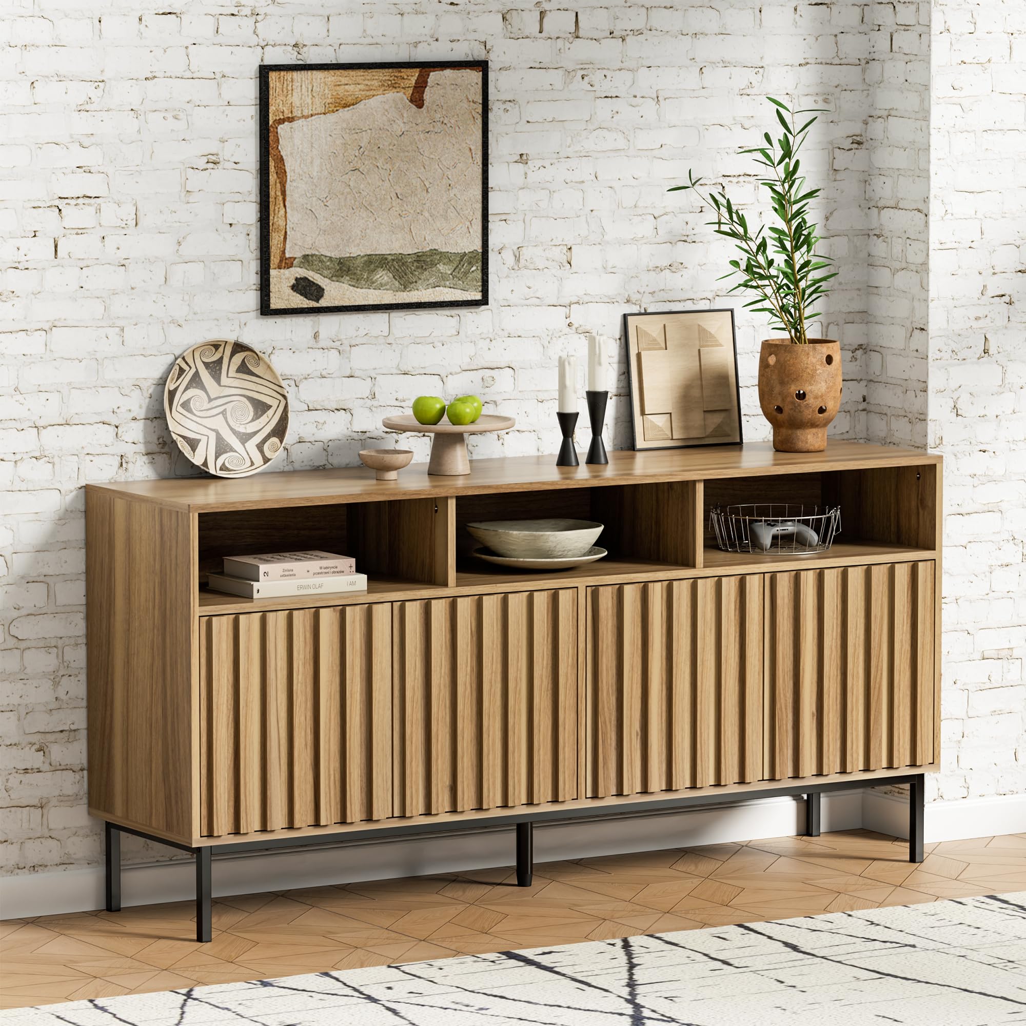 Mid Century Modern Sideboard Buffet Cabinet with Storage - 61.4