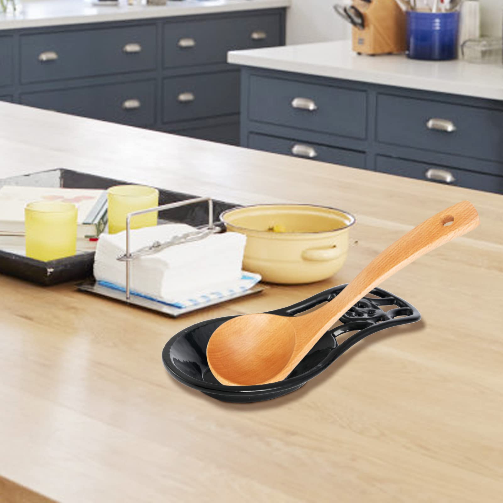 Cast Iron Spoon Rest for Stove Top - Heavy Duty Utensil Holder, Dishwasher Safe Kitchen Accessory, Black - Perfect for Cooking and Serving on Countertops