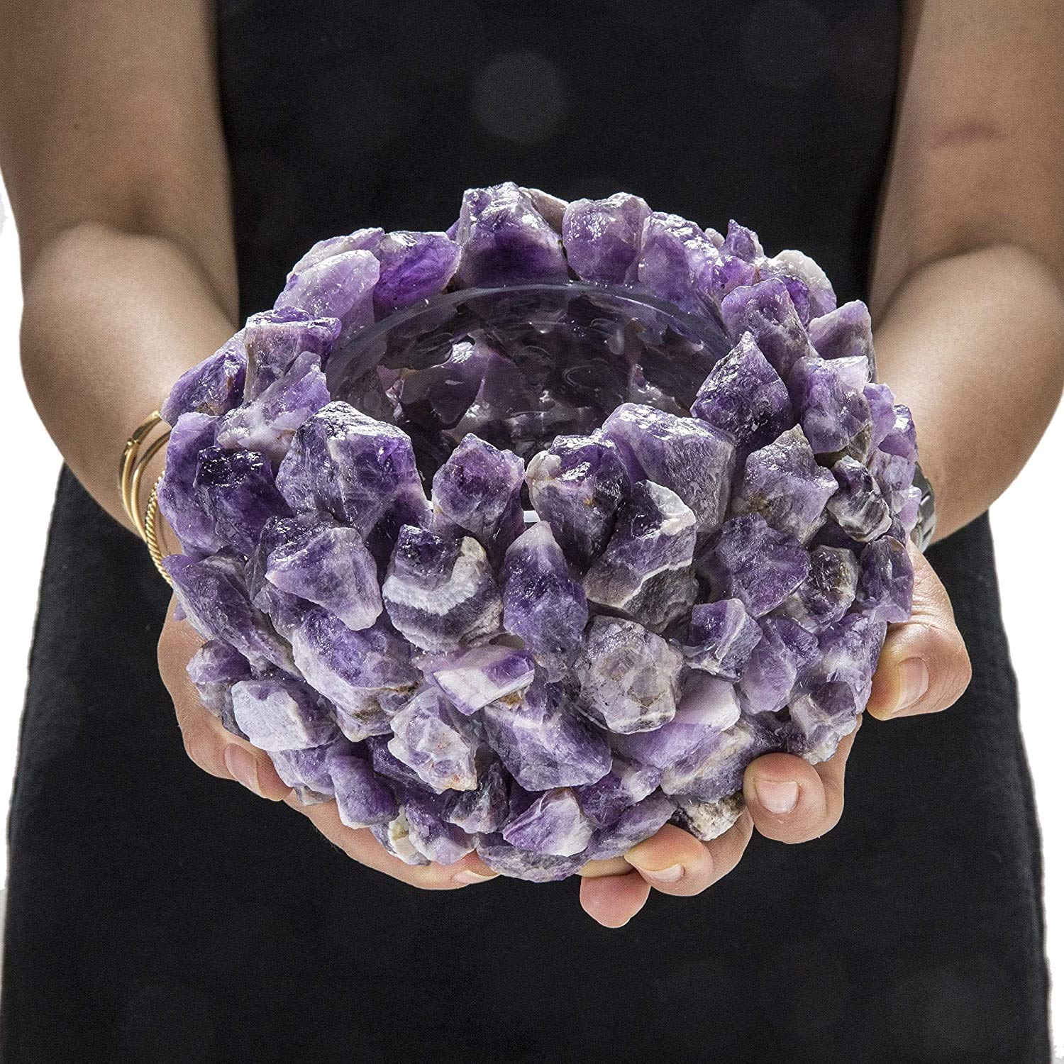 KALIFANO Natural Amethyst Cluster Crystal Vase - Handcrafted Decorative Geode with Healing Properties | High Energy Elestial Amethyst for Home Decor, Meditation & Spiritual Healing