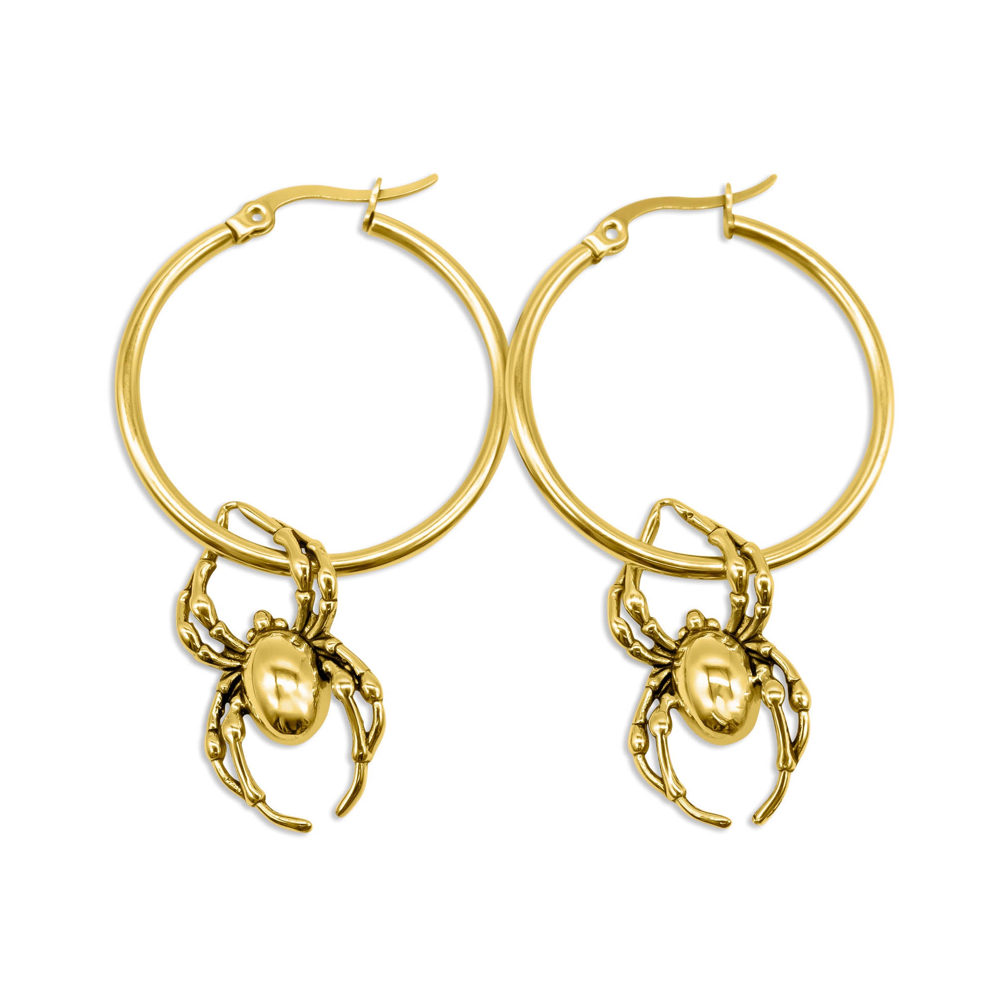 Gold Orb Weaver Spider Hoop Earrings - Gothic Jewelry for Women, Halloween Costume Accessories, Unique Spider Web Dangle Earrings for Parties & Cosplay