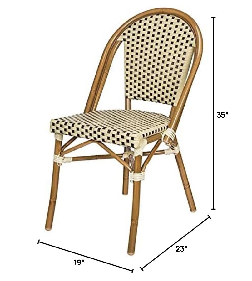 Paris Resin Wicker Patio Dining Side Chair in Cream & Chocolate - Outdoor Garden Furniture for Poolside, Backyard, and Patio Relaxation