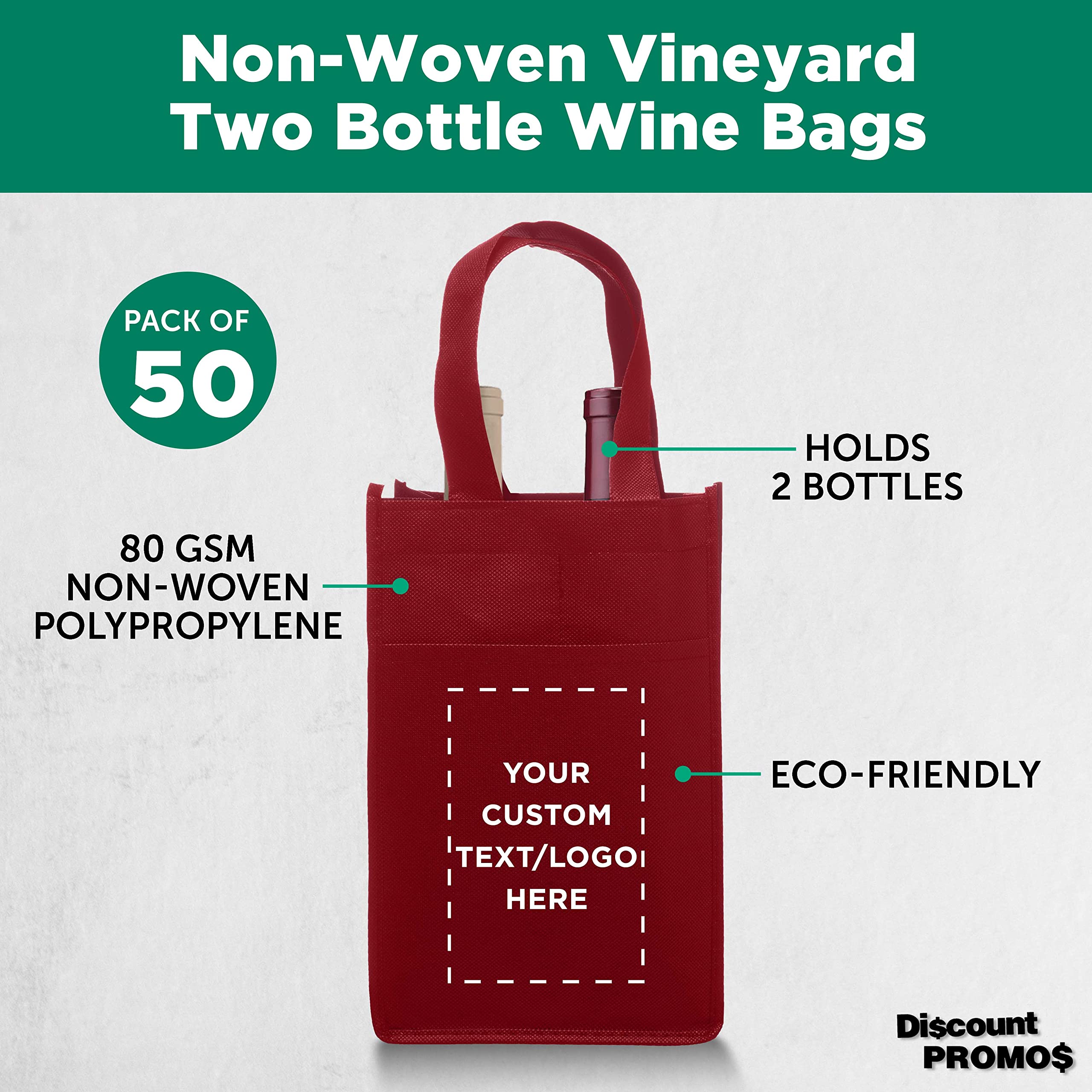 Premium Non-Woven Vineyard Wine Gift Bags - Set of 2 Reusable Bottle Carriers for Wine Lovers | Perfect for Weddings, Parties & Holiday Gifting