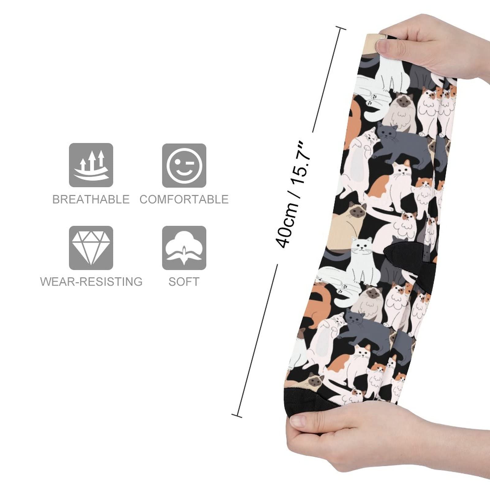 Funny Cat Crew Socks for Men & Women - Colorful Novelty Crazy Print Unisex Socks - Perfect for Gifts, Cosplay & Casual Wear