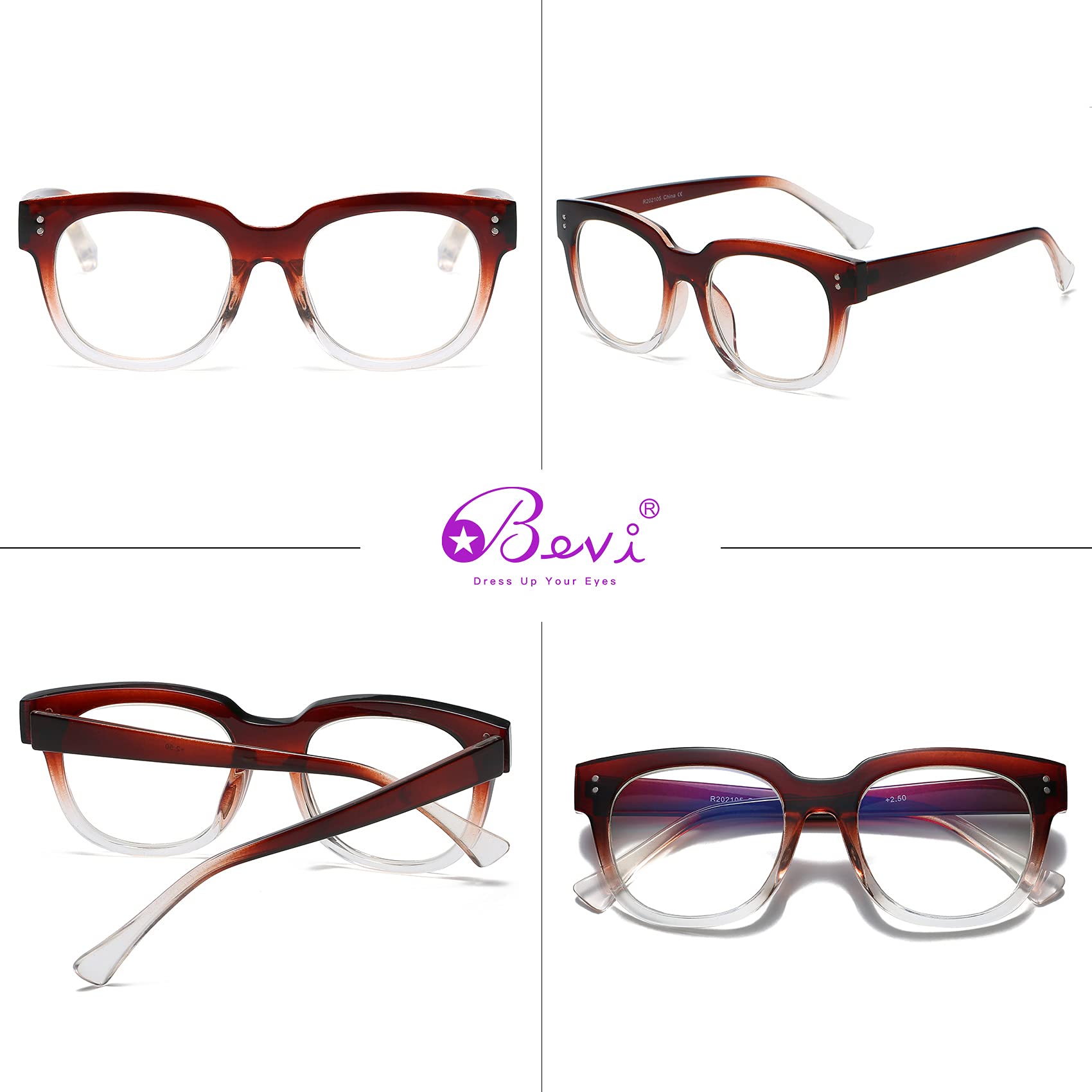 Bevi Blue Light Blocking Glasses - Stylish Reading & Magnifying for Work/Study