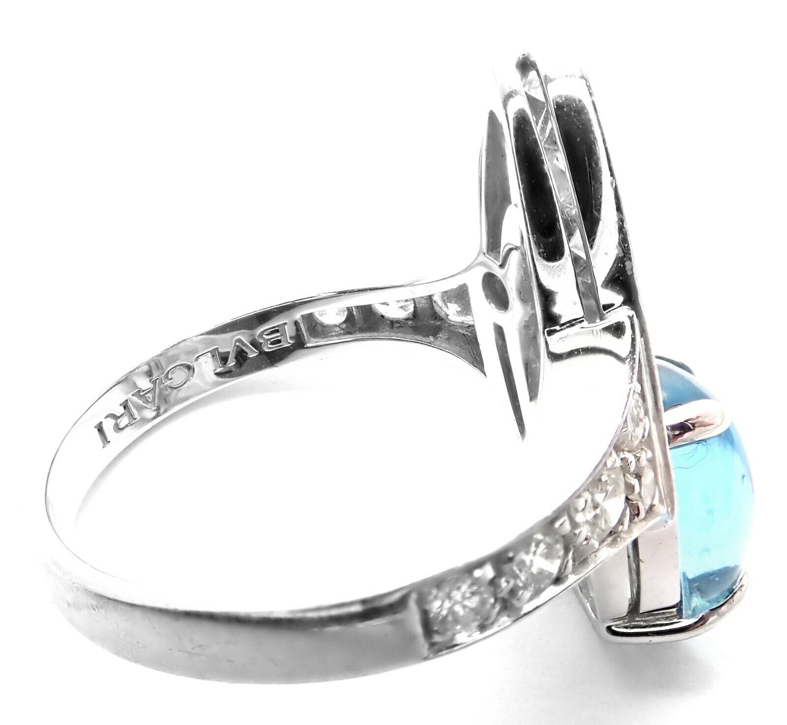 Authentic Bvlgari Bulgari Elysia 18k White Gold Diamond Blue Topaz Ring for Women - Luxury Jewelry Gift for Anniversary, Engagement & Special Occasions