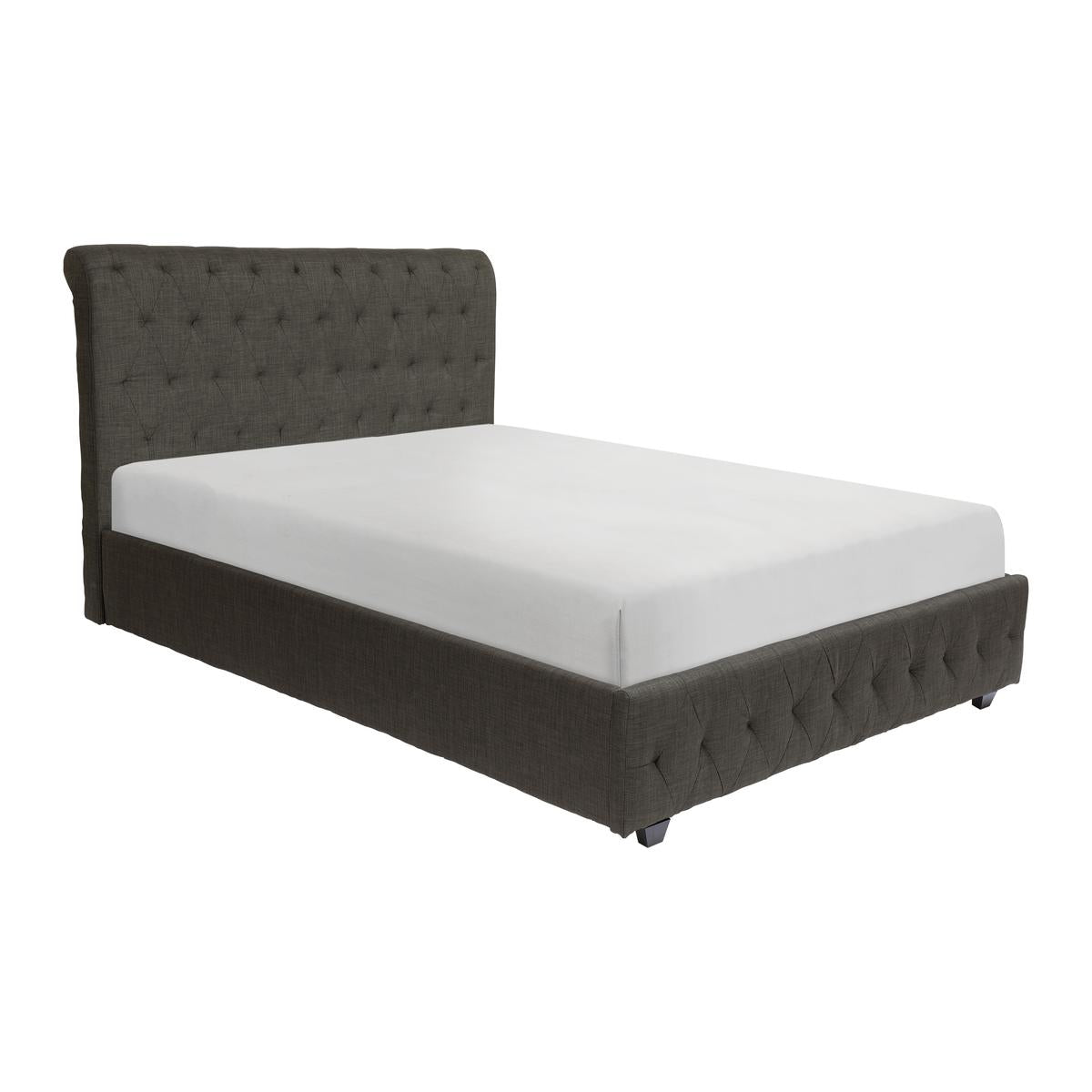 Baldwyn Collection Dark Gray Fabric Bed Frame - Queen Size Upholstered Platform Bed with Wooden Slats for Support | Perfect for Modern Bedrooms, Guest Rooms & Small Spaces