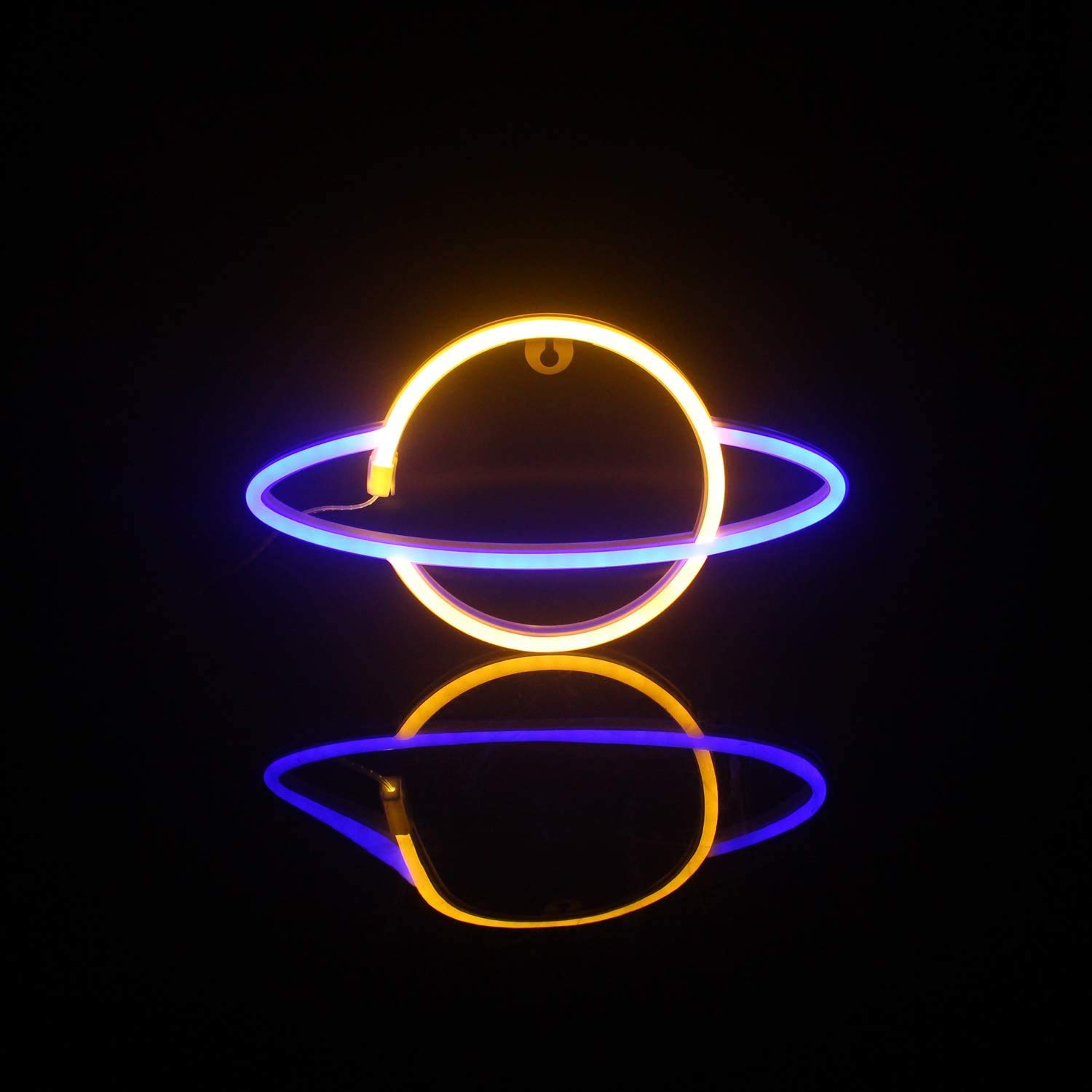 WONFAST LED Neon Sign - Planet Rocket Acrylic Night Light with Battery/USB Power, Wall Decor for Kids Room, Christmas, Birthday, Wedding Party (Yellow/Blue) - Perfect for Bedroom, Nursery, Game Room & Home Theater Lighting
