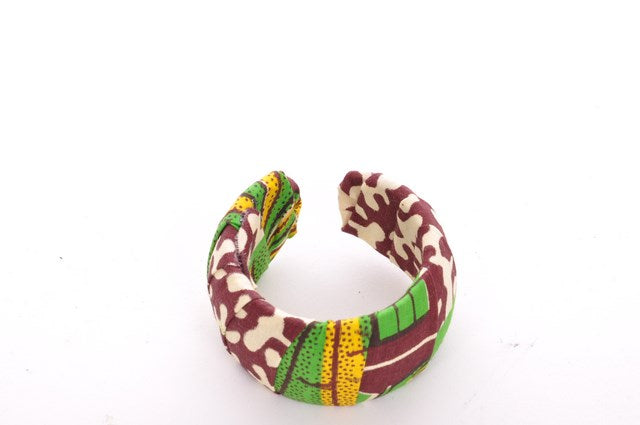 Stylish Green & Brown African Print Bangle DPBG3039 - Perfect for Boho Fashion, Cultural Events & Unique Gift Giving