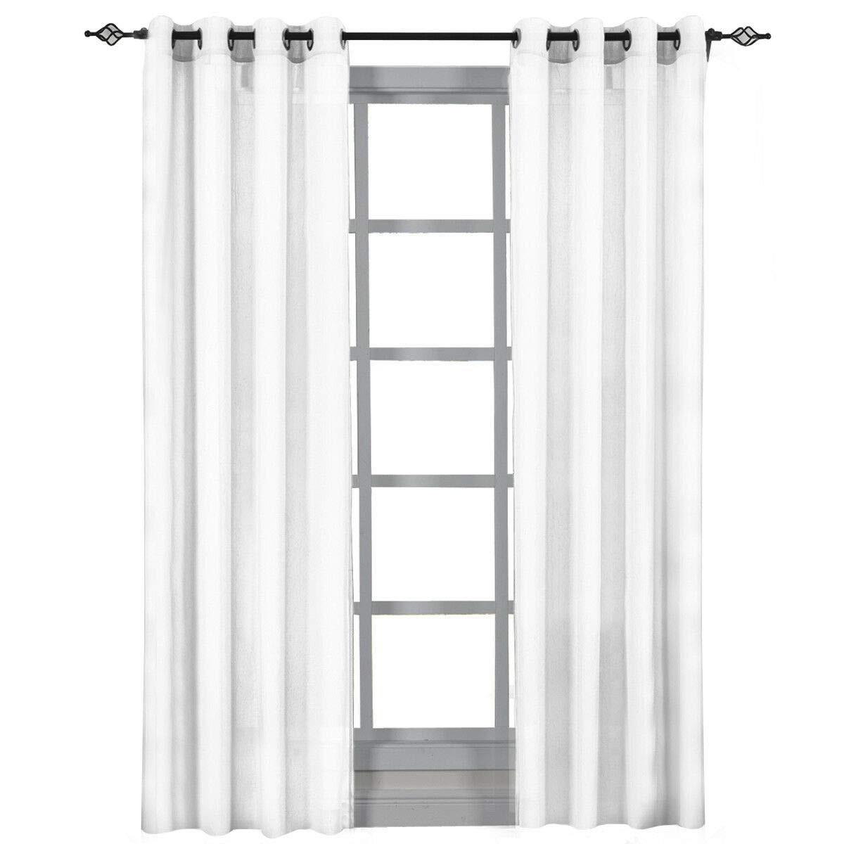 Royal Hotel Luxury Abri Top Grommet Crushed Sheer Curtains - 108 Inches Long, White (Set of 2) - Elegant Window Treatments for Living Room, Bedroom & Hotel Decor