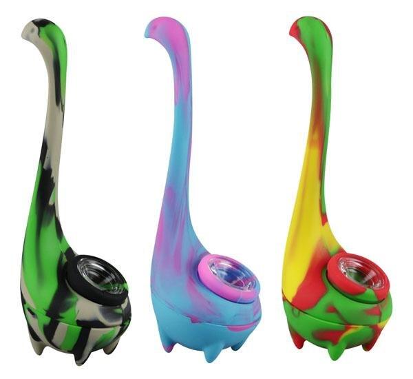 Ness Monster Cute Bubbler Pipe - Silicone Hand Pipe with Medium Glass Bowl | Portable, Lightweight Design for Travel, Camping & Outdoor Smoking Accessories
