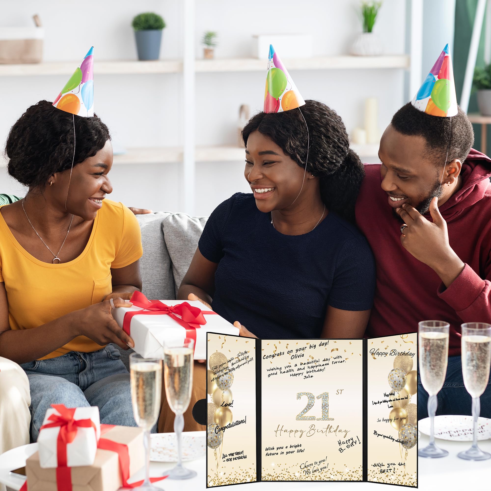 DARUNAXY Black Gold 21st Birthday Party Decorations Set - Alternative Guest Book Signing Board for Men & Women - Cheers to 21 Years Old Gifts - Perfect for 21st Birthday Celebrations, Milestone Parties & Signature Keepsakes