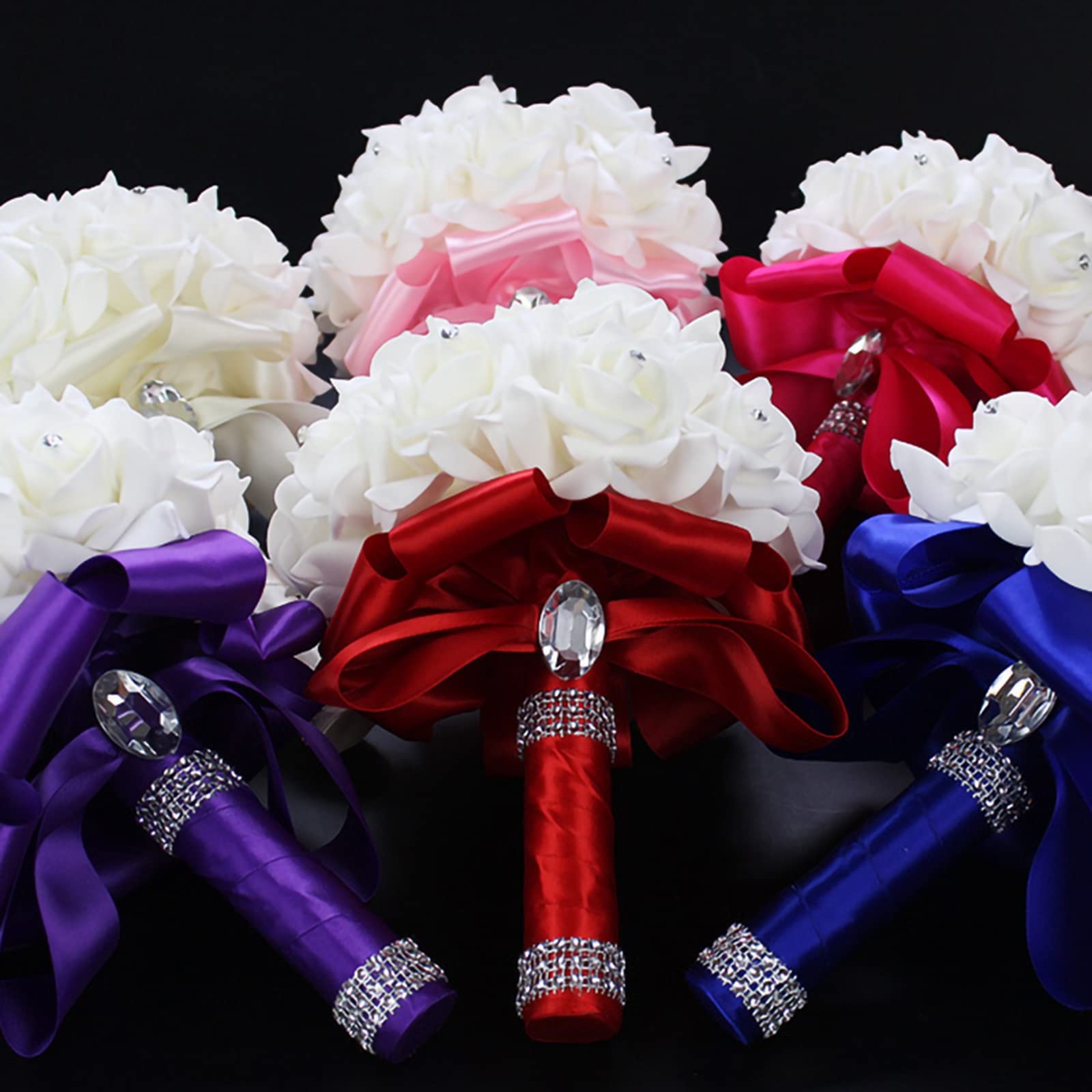 Artificial Bridal Bouquet - Foam Rose Hand Bouquet for Bride & Bridesmaids - Wedding Fake Flowers with Ribbon (B Rose Red, 18cm×24cm) - Perfect for Weddings, Bridal Showers & Photo Props