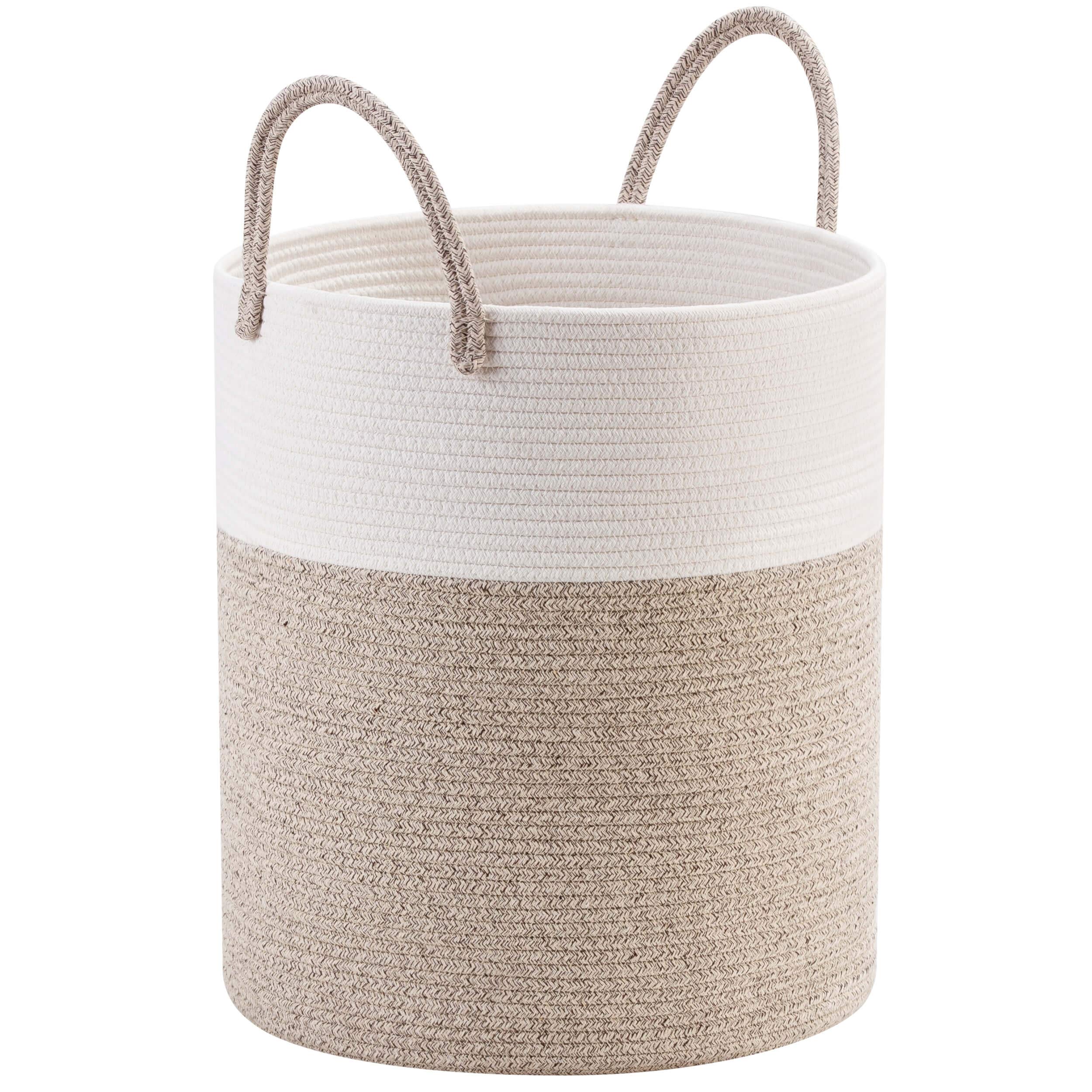 MINTWOOD Large Woven Cotton Rope Basket - 18x16 Inch Decorative Storage Organizer for Laundry, Blankets, Toys & Towels | Natural Light Brown Hamper for Bedroom, Living Room & Nursery Organization