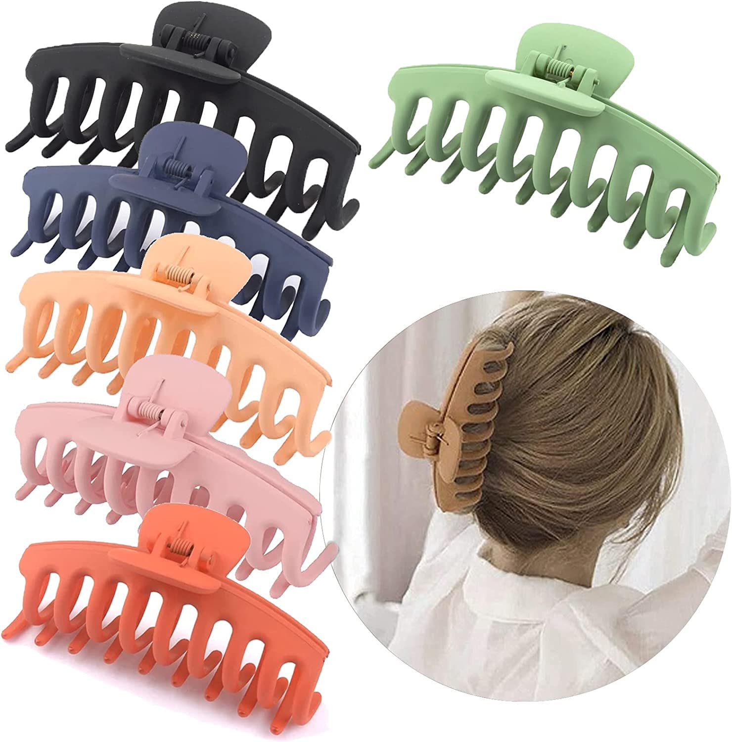 ALIBA COLLECTION 6-Piece Large Matte Hair Claw Clips for Women - Non-Slip Jumbo Hair Claws with Strong Hold - Perfect for Ponytails, Buns & Updos - Hair Jaw Clamps for Thick Hair Styling