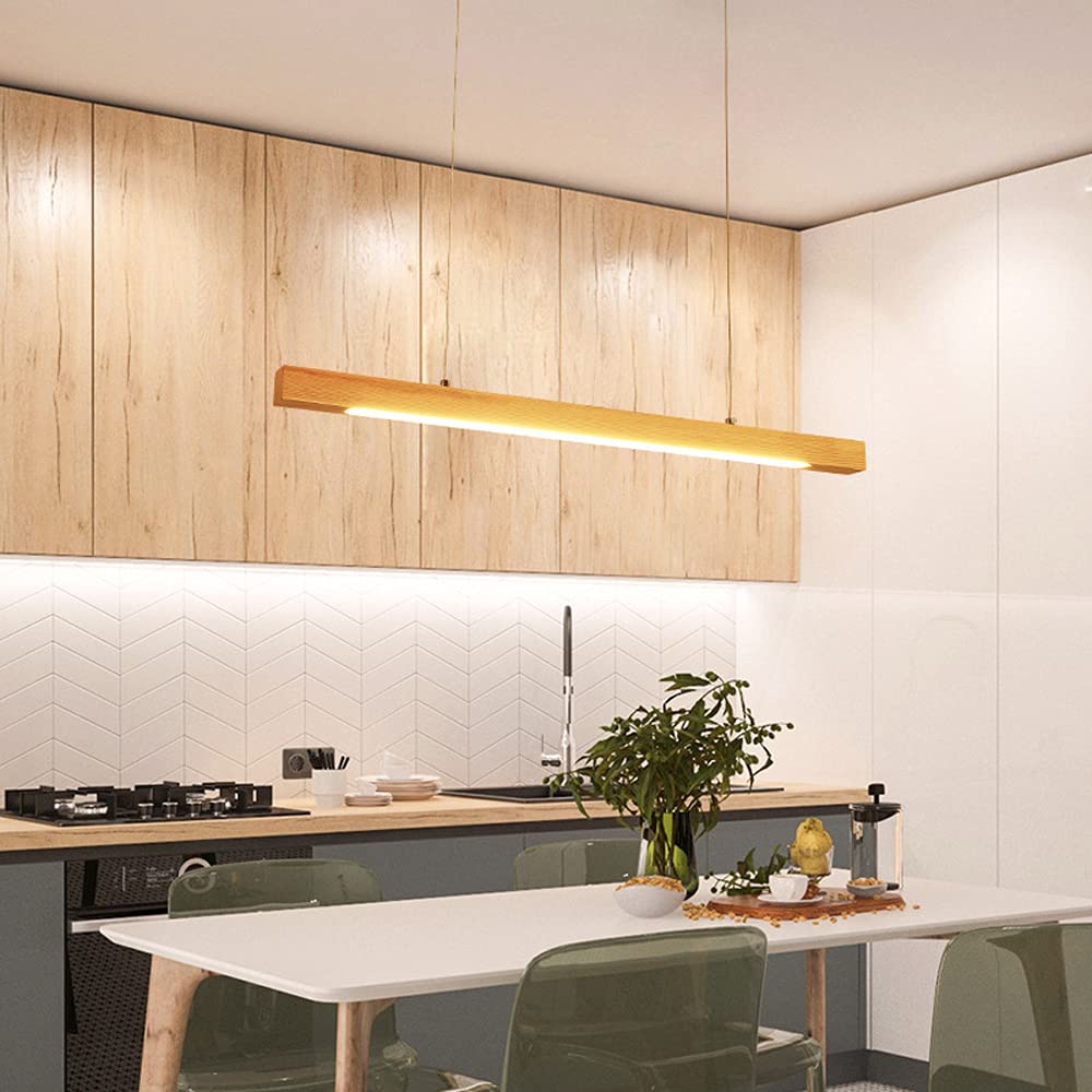 Modern LED Wood Pendant Light - Minimalist Hanging Chandelier for Dining Room, Kitchen Island & Bedroom | Energy-Efficient Wooden Ceiling Lamp for Home Decor | Perfect Over Tables, Countertops and Living Areas
