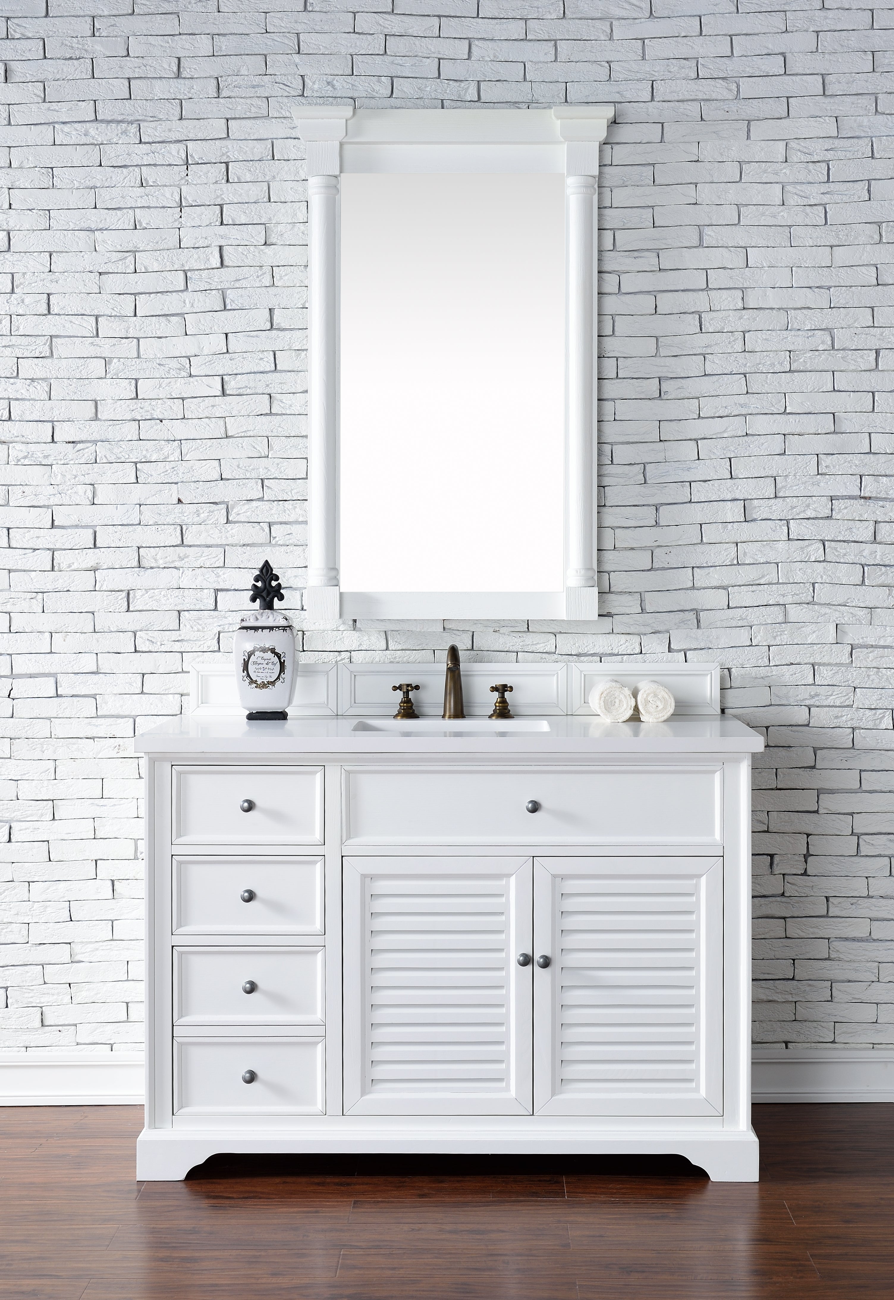 Savannah 48 Inch Single Bathroom Vanity Cabinet with White Zeus Quartz Top - Bright White Finish for Modern Bathrooms | Perfect for Master Bath, Guest Bath & Powder Room Remodeling