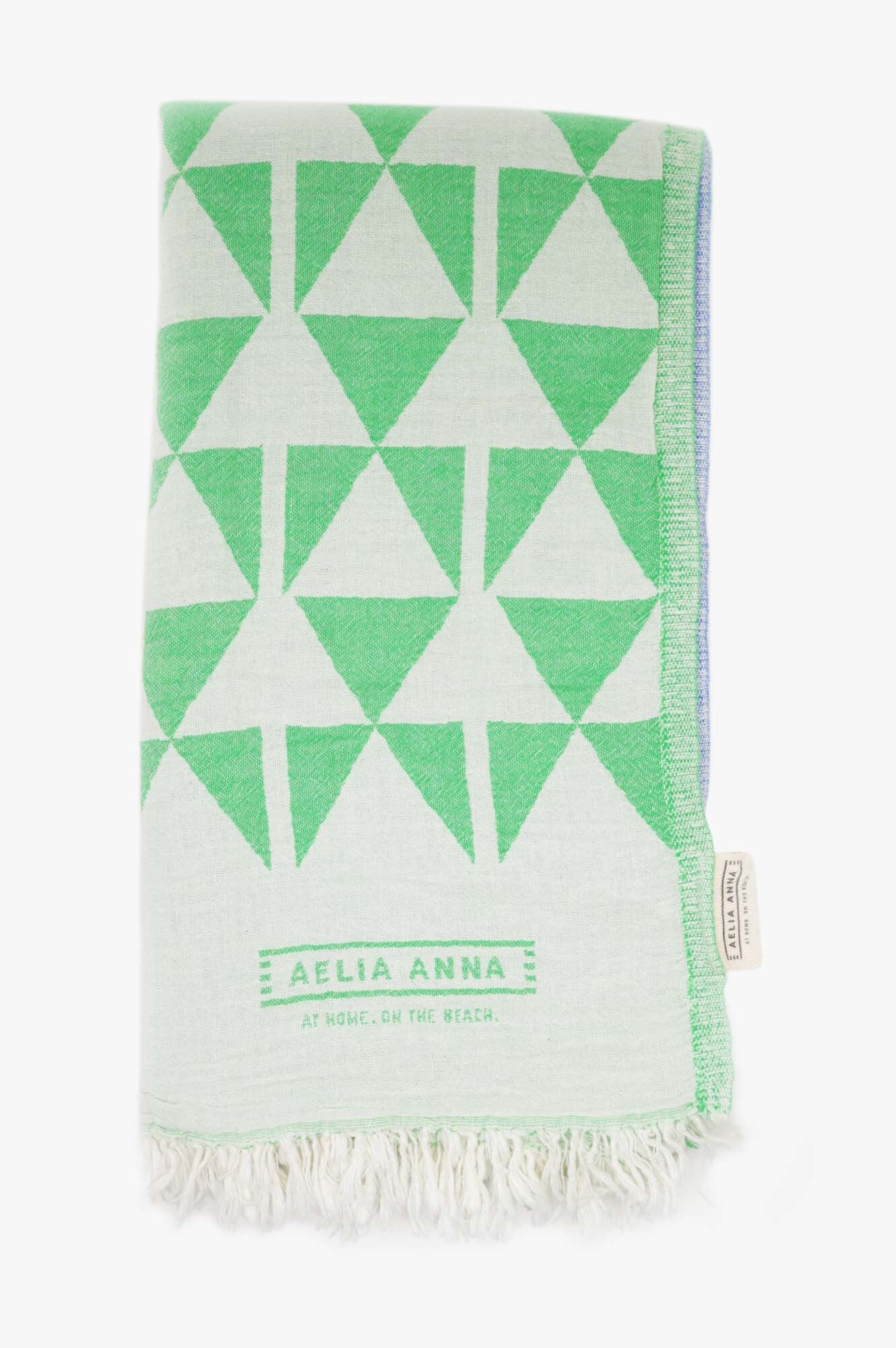 Premium Greek Pestemal Towels - Super Absorbent & Quick-Drying - Lime & Blue Striped - Perfect for Beach, Yoga, Travel & Home Decor