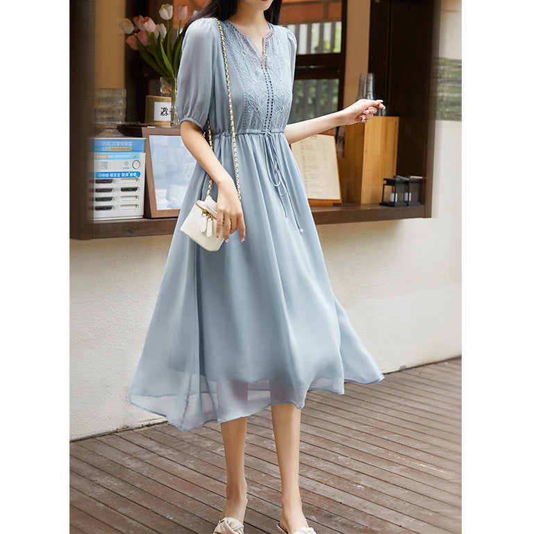 Luxury 2025 Embroidered Mulberry Silk Fairy Dress - Elegant Summer Women's Long Dress in 3 Colors | Perfect for Weddings, Parties & Special Occasions