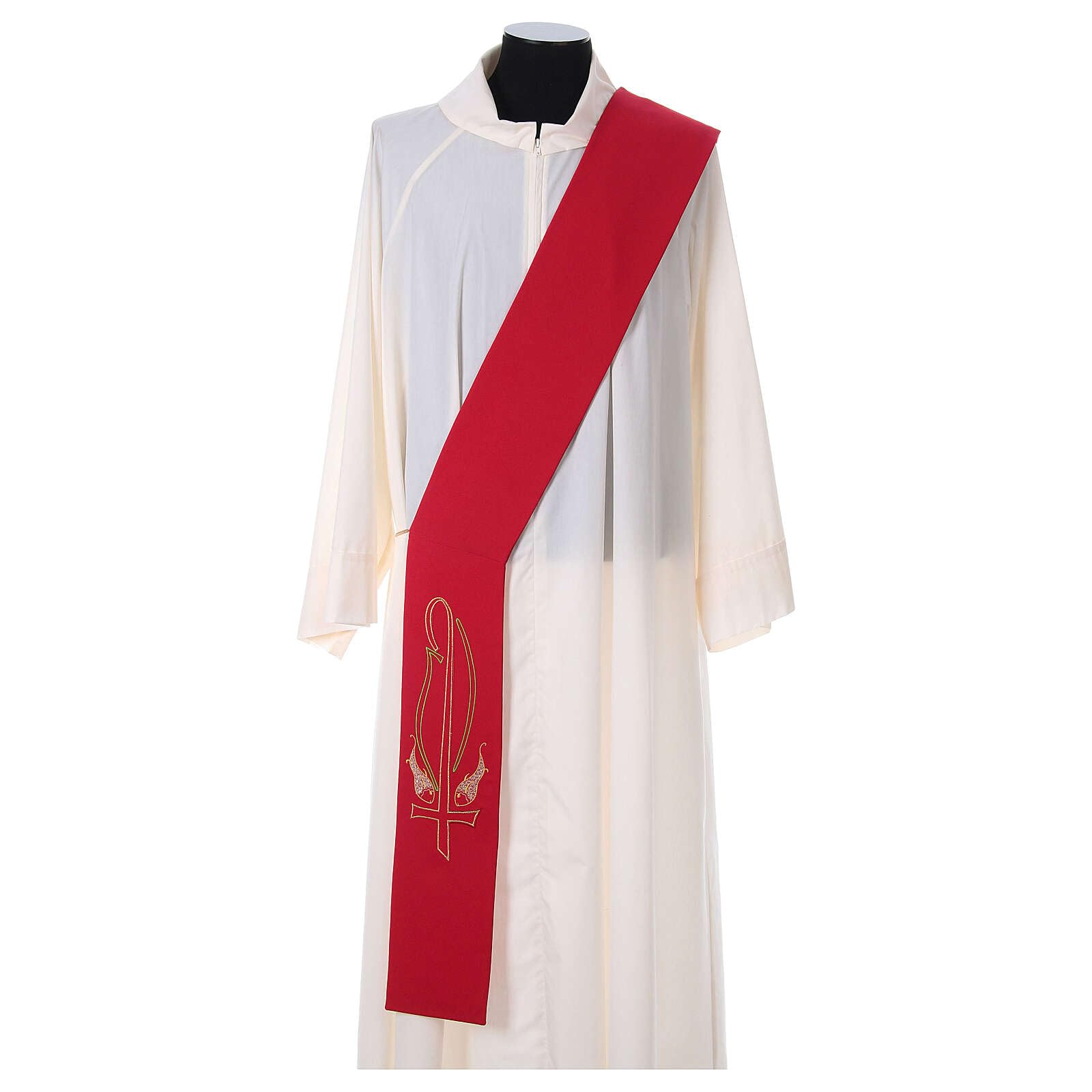 Elegant Polyester Diaconal Stole with Fish Embroidery in Ivory - Perfect for Church Services, Ordinations & Religious Ceremonies