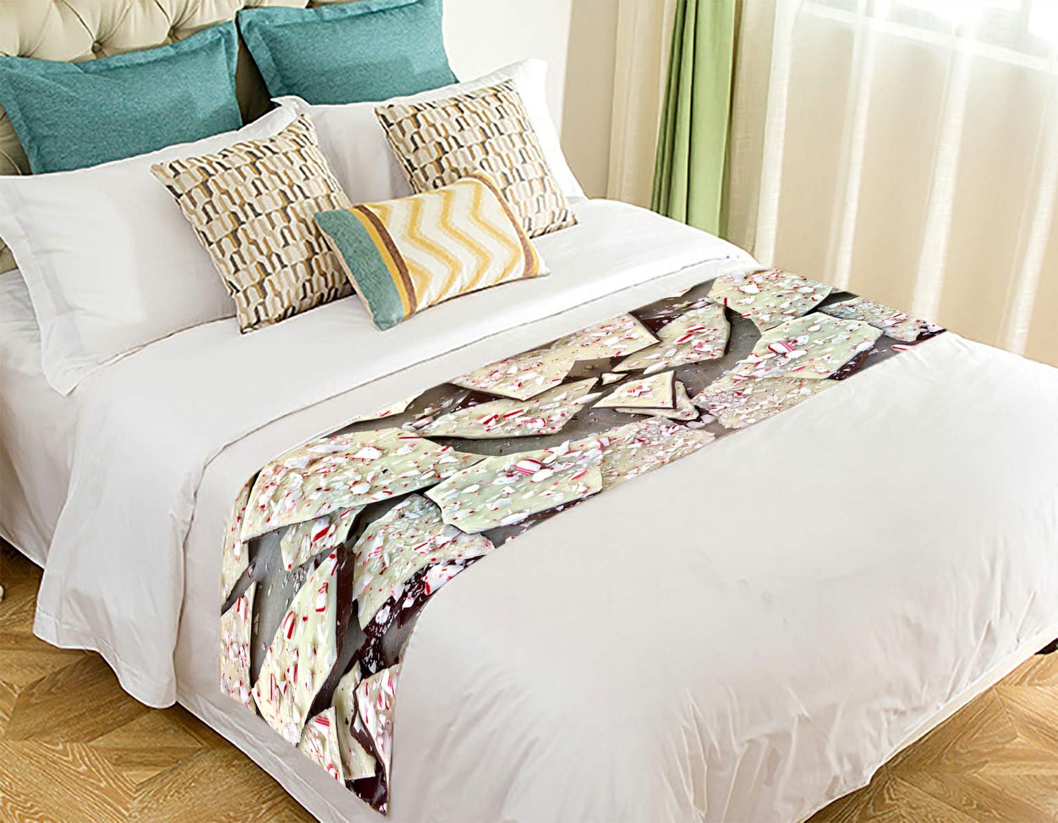 ECZJNT Peppermint Bark Bed Runner - 20x95 Inch Christmas Bed Scarf for Holiday Decor, Bedroom Decoration & Festive Home Styling