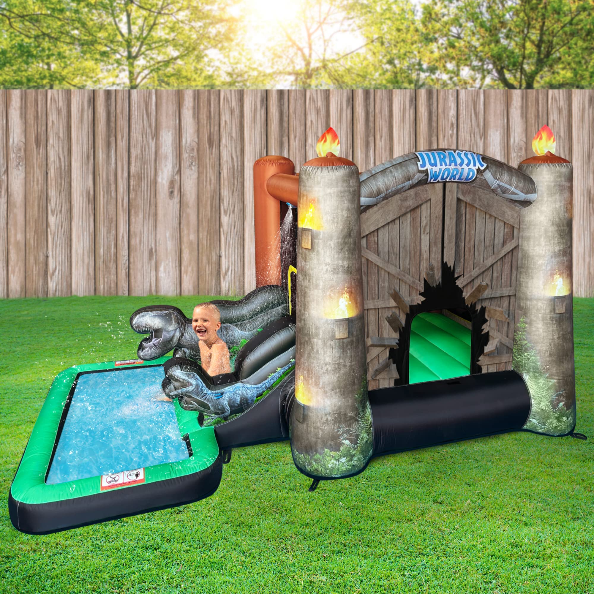 Jurassic World Dinosaur Bounce House with Water Slide & Ball Pit - Indoor/Outdoor Inflatable Bouncer Castle for Kids 3-8 | Includes GFCI Air Blower & Pool | Perfect for Birthday Parties, Backyard Fun & Summer Water Play