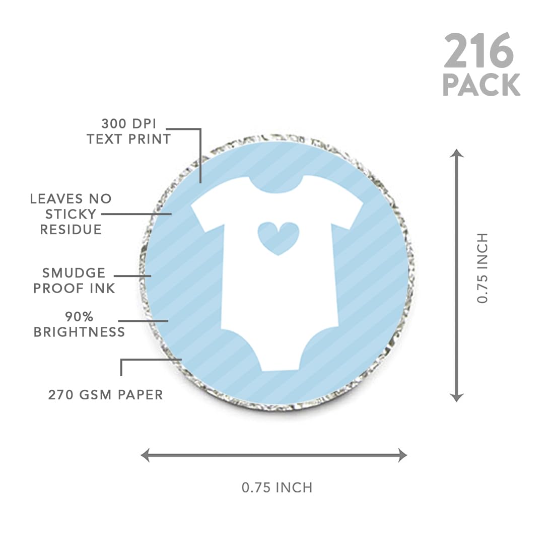 Andaz Press Chocolate Stickers 216-Pack for Baby Showers & Party Favors