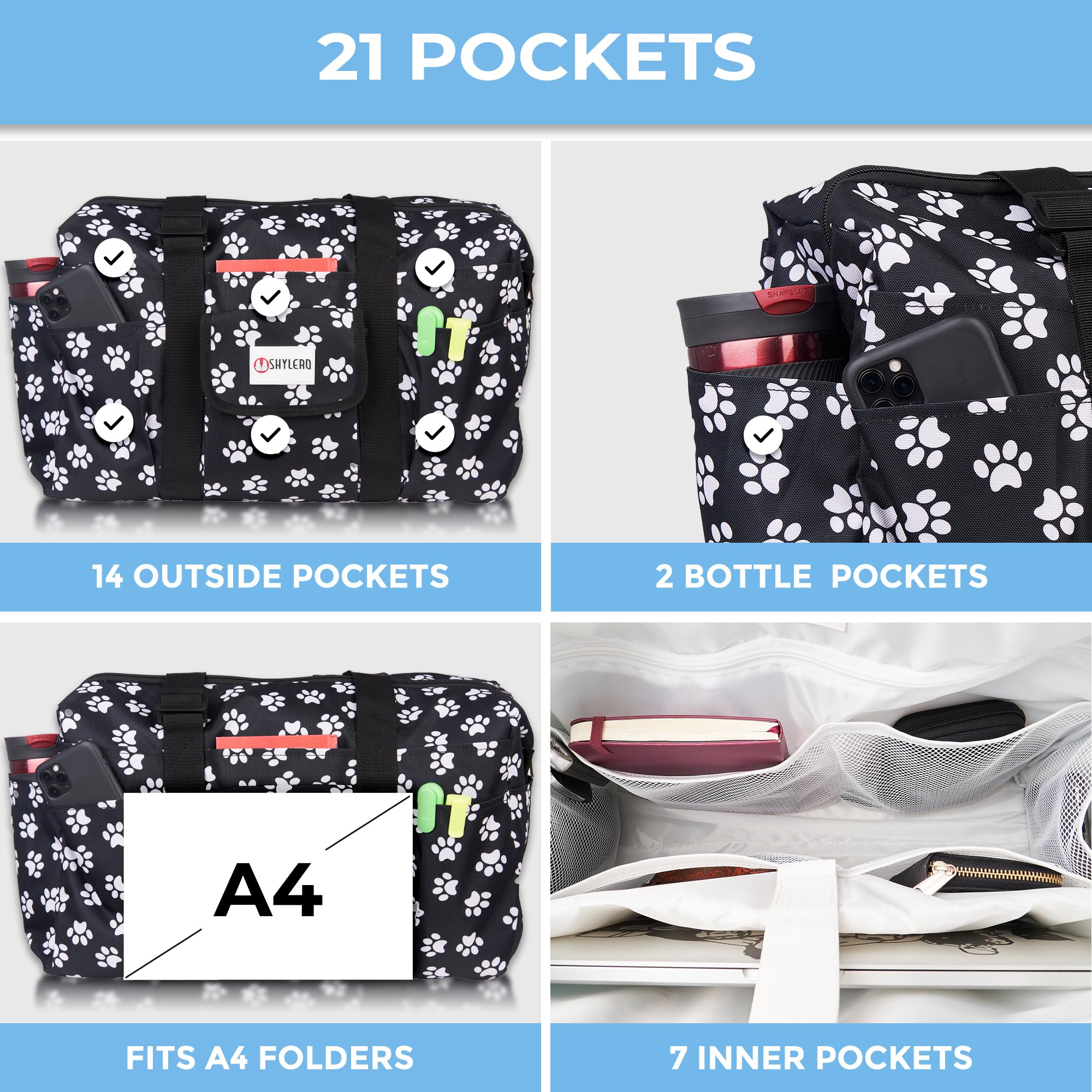 SHYLERO Nurse Bag with 21 Pockets - Large Waterproof Medical Tote for Nurses, Doctors & Healthcare Professionals | Perfect for Hospital Shifts, Clinical Work & Daily Organization