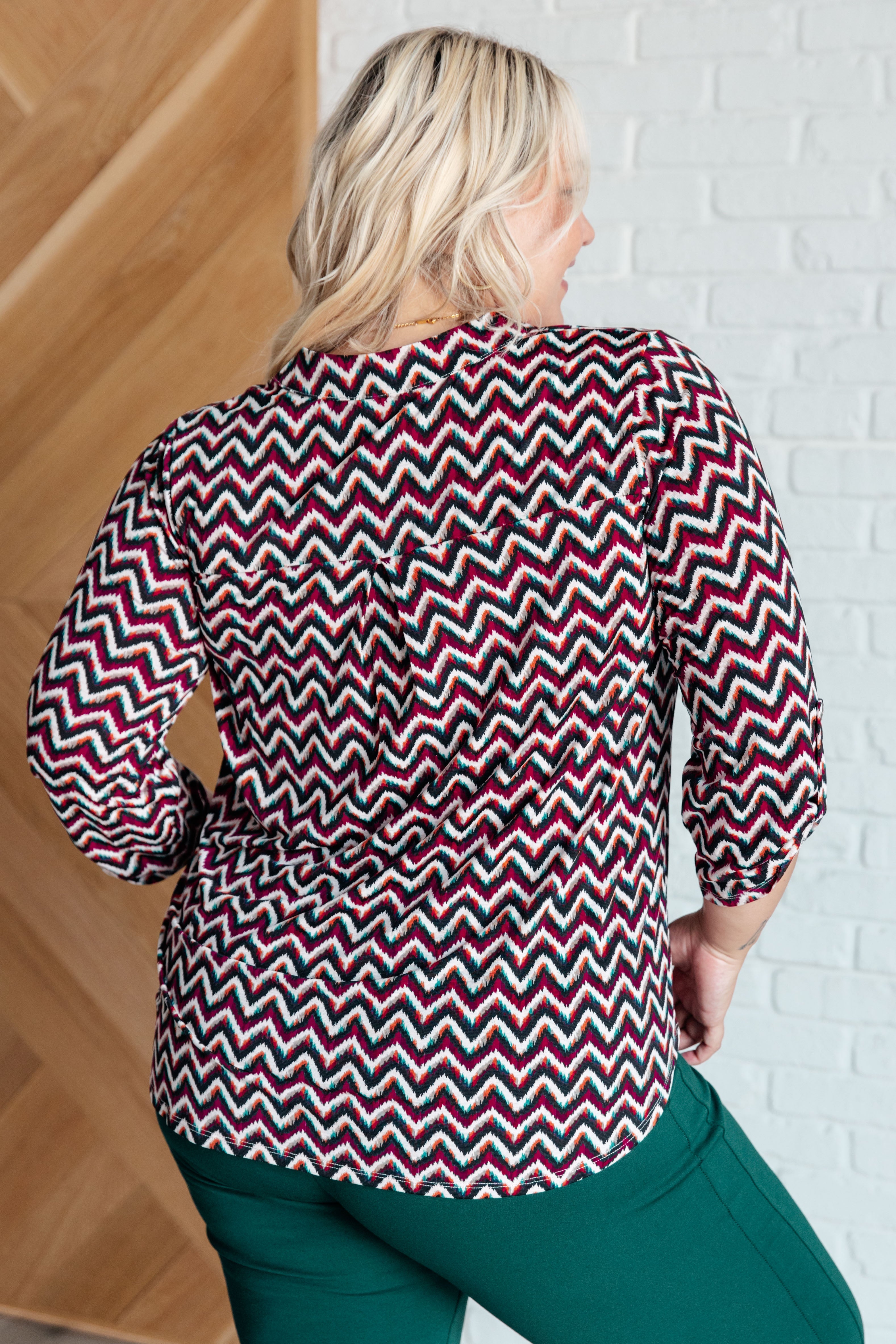 Lizzy Top - Stylish Magenta & Black Chevron Print Women's Blouse | Perfect for Casual Outings, Office Wear & Date Nights