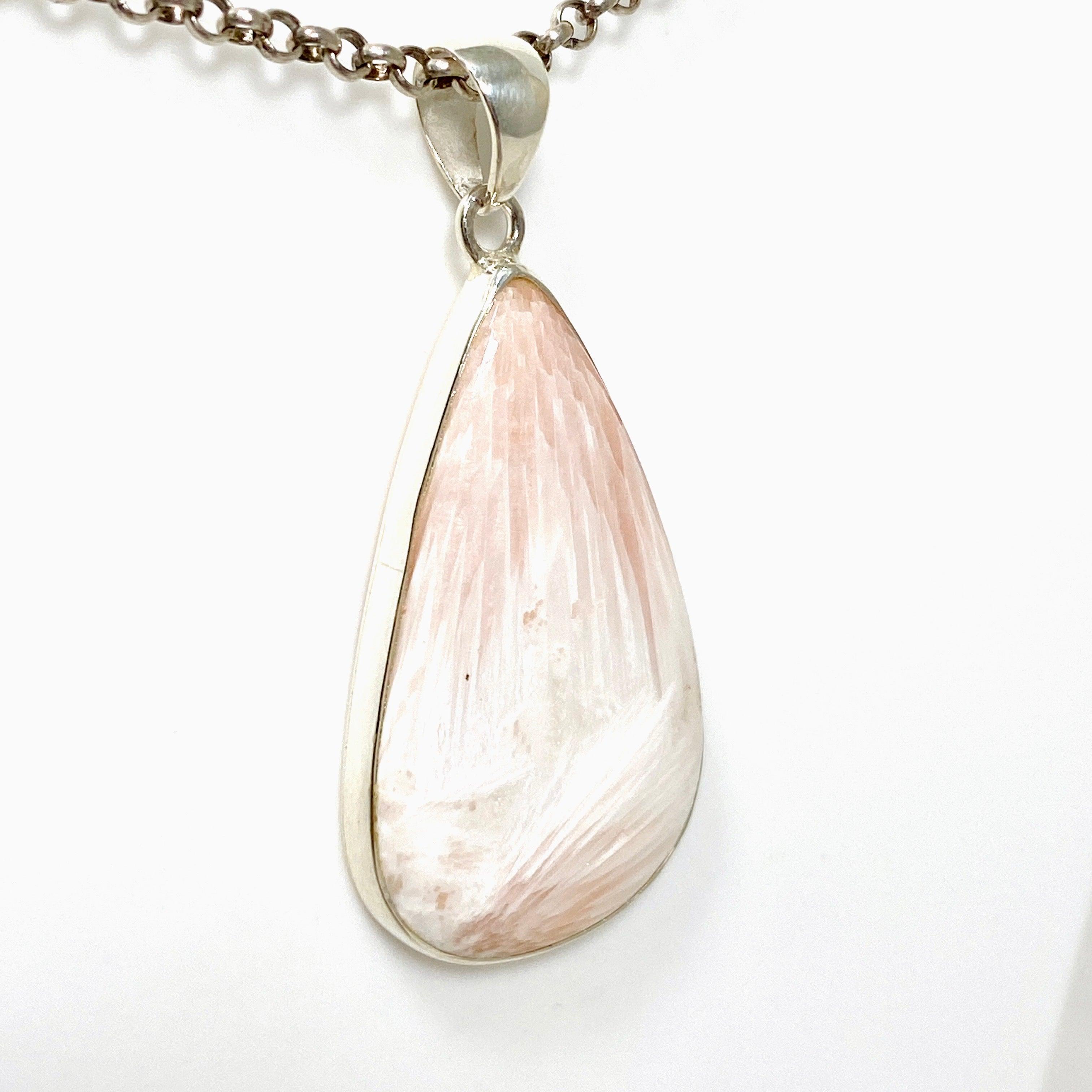 Natural Peach Scolecite Teardrop Pendant Necklace KPGJ4521 - Elegant Healing Crystal Jewelry for Meditation, Energy Balancing & Spiritual Gifts