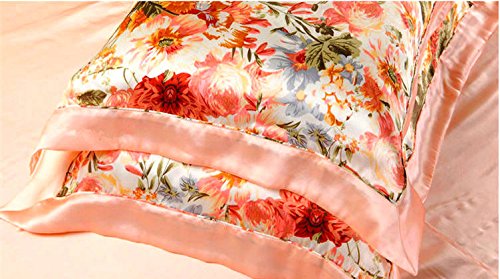 Maxfeel 100% Mulberry Silk Duvet Cover Set - Floral Print Charmuse Silk Bedding for Queen/King/Cal King - Luxury Soft Comforter Cover with Premium Satin Finish (#07) | Perfect for Master Bedrooms, Guest Rooms & Luxury Hotels