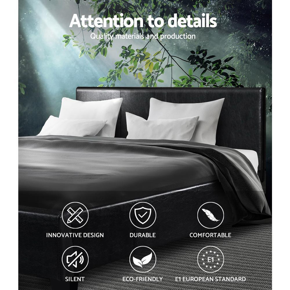 Coogee Bed Black & Normay Series Pillow Top Mattress - Medium Firm Support, Double Package - Perfect for Guest Rooms & Master Bedrooms