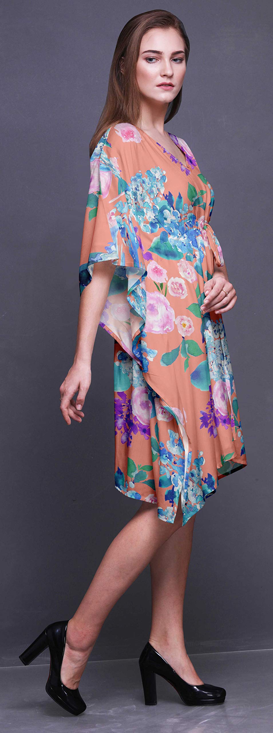 Bimba Women's Short Caftan Midi Dress - Beach Cover Up, Swimwear Wrap, Boho Summer Dress for Pool, Vacation & Resort Wear