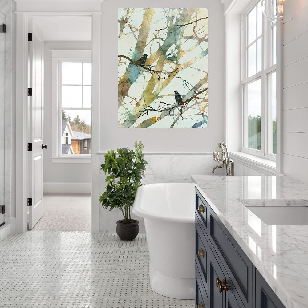 Botanical Birds II Canvas Wall Art - Hand-Painted Fine Art by Carol Robinson - 42x56 Inches - Ready to Hang - Perfect for Living Room, Bedroom, Office & Home Decor - Nature Inspired Wall Decor for Modern Interiors