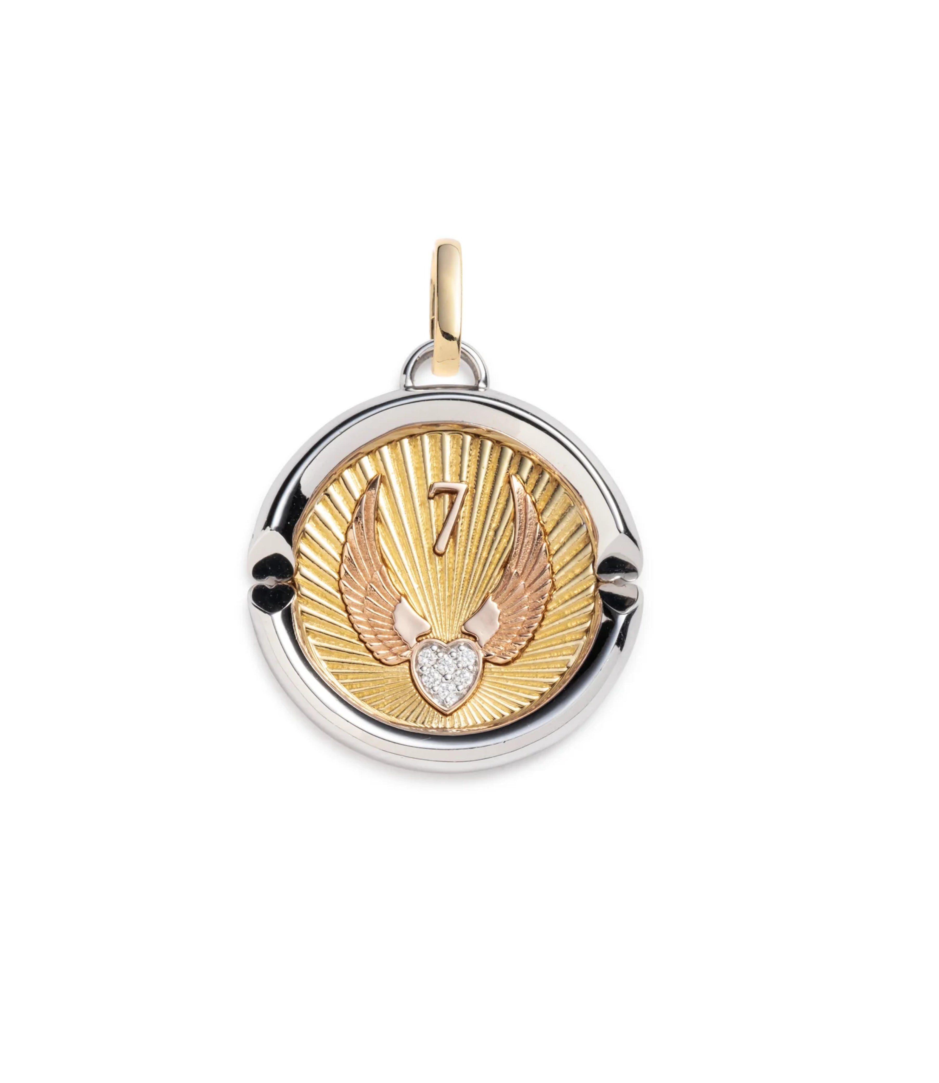 Beloved with Wings We Fly Large Tri-Color Gold Diamond Medallion Pendant with Annex Link Chain - Perfect for Weddings, Anniversaries & Special Occasions