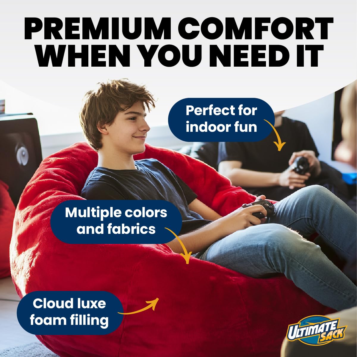 ULTIMATE SACK 6ft Oversized Bean Bag Chair with Footstool - Premium Suede Lounge Furniture for Adults (Electric Blue) | Perfect for Living Room, Game Room & Dorm Relaxation