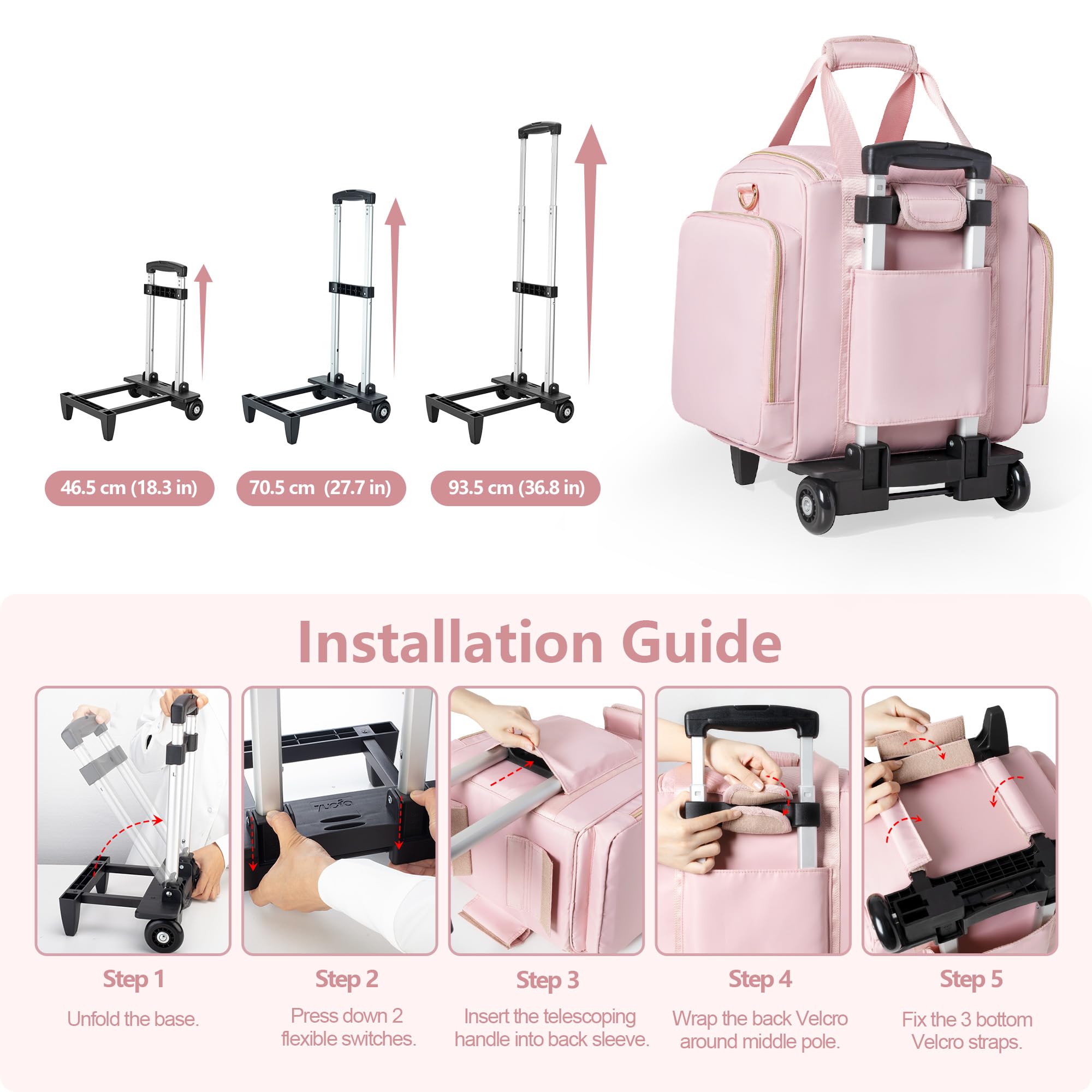 Professional Rolling Makeup Train Case with 4 Removable Bags & Brush Storage - Portable Travel Cosmetic Organizer for Makeup Artists (Pink Patent Design) | Perfect for Salon, Bridal, and On-the-Go Beauty Professionals