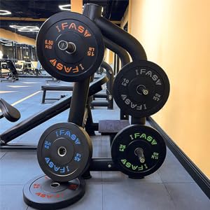 IFAST Olympic Bumper Weight Plates - 10LB to 55LB Rubber Coated Weightlifting Plates with 2-Inch Steel Insert for CrossFit, Powerlifting & Home Gym Workouts - Sold in Pairs or Complete Sets