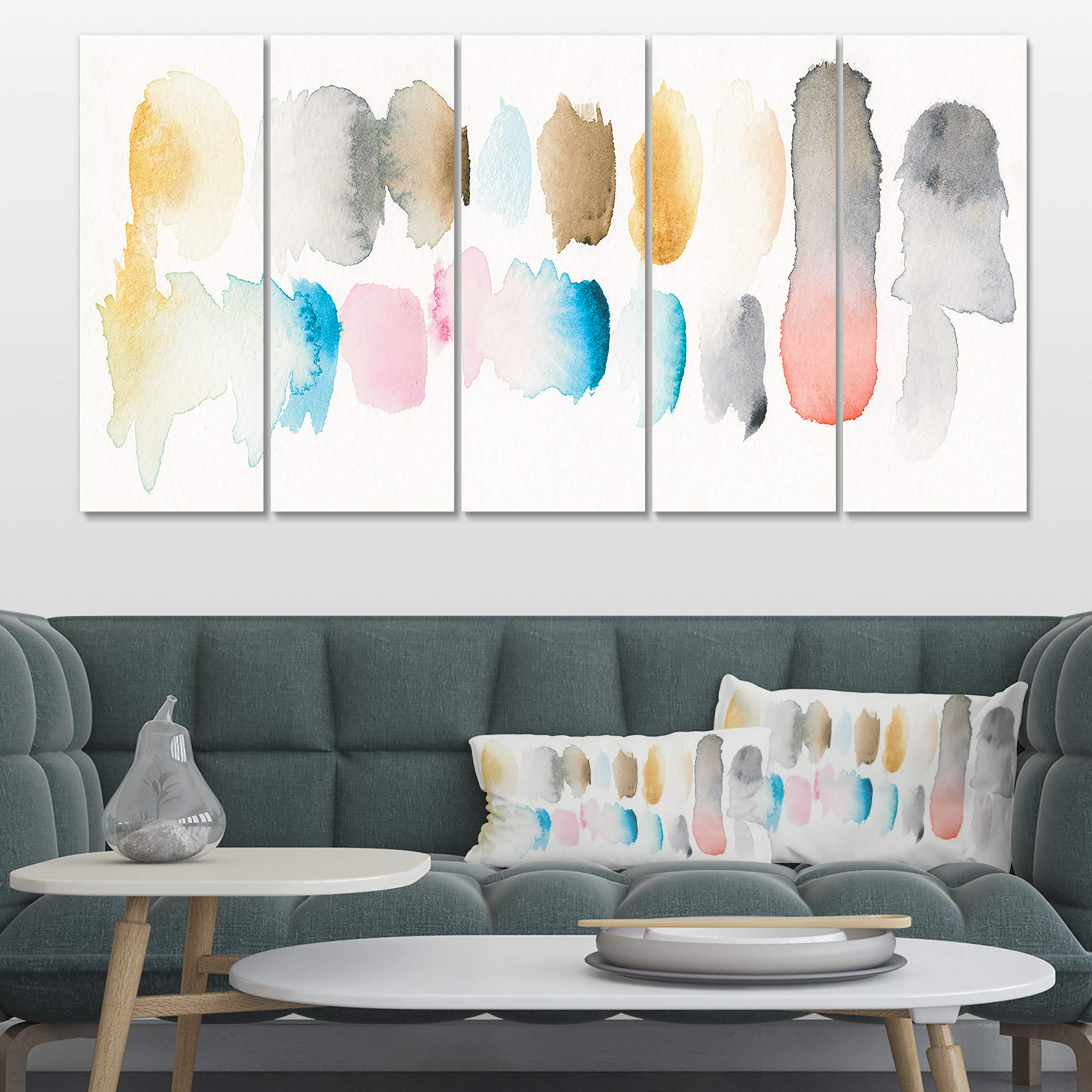 Designart 'Watercolor Geometric Swatch Element I' Mid Century Modern Canvas Wall Art - Perfect for Living Room, Bedroom & Office Decor