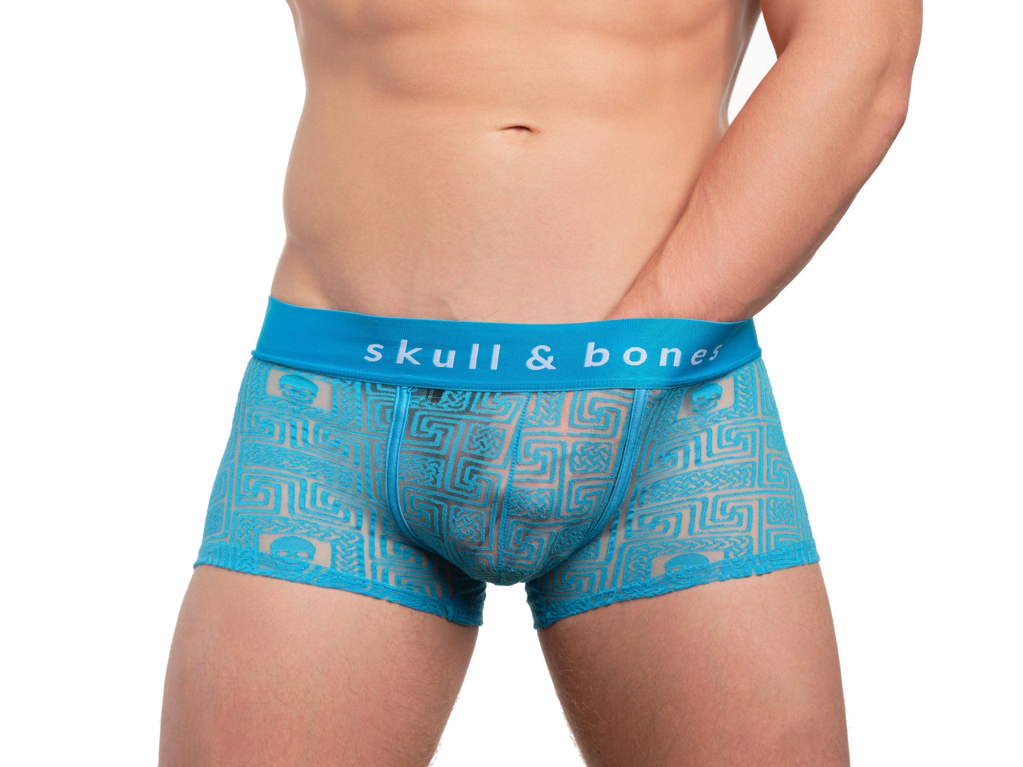 Roman Tile Burnout Trunk Neon Blue - Vintage-Inspired Swimwear for Women | High Waist Bikini Bottom | Perfect for Pool Parties, Beach Vacations & Summer Getaways