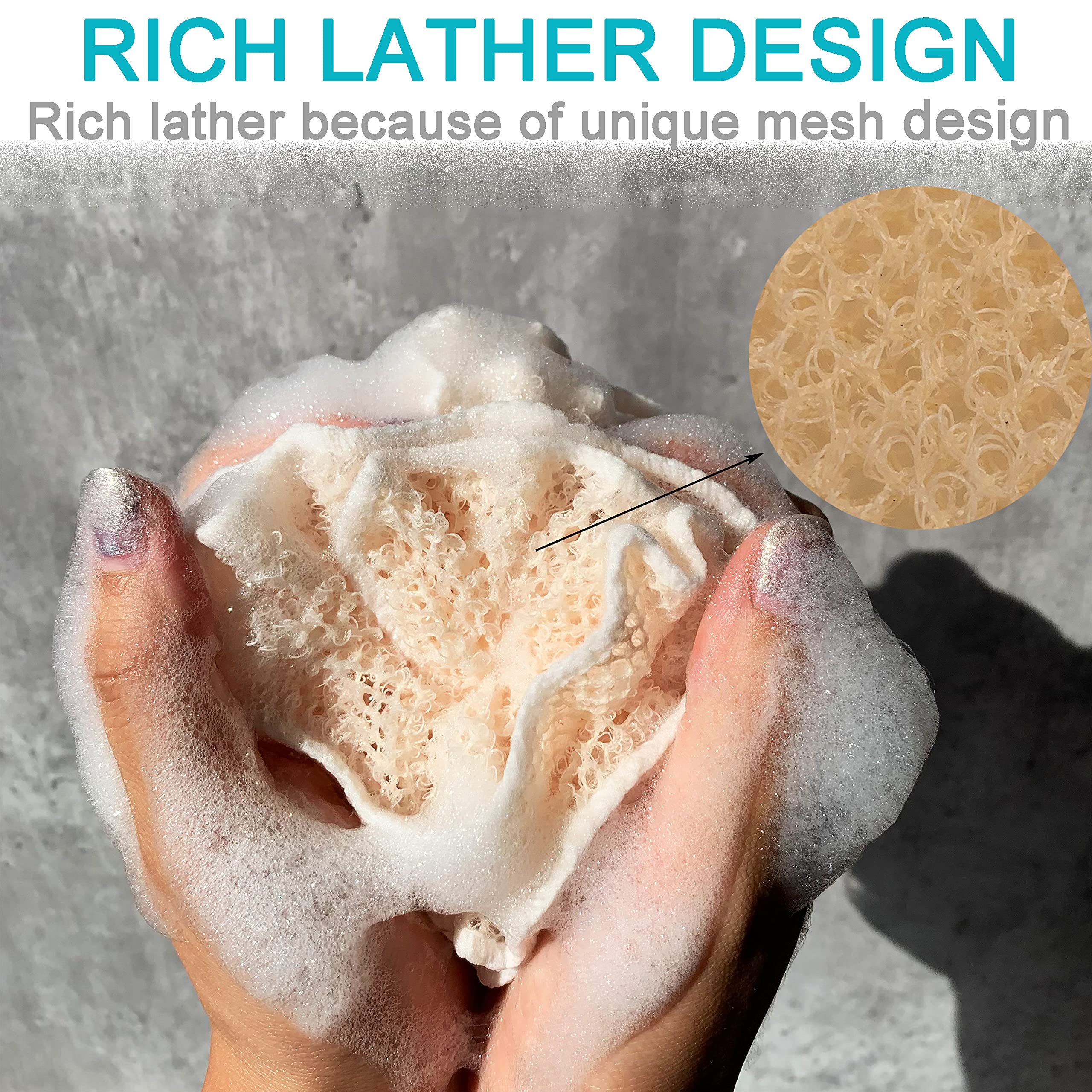 4-Piece Soft Weave Exfoliating Face & Body Wash Cloth Set with Dual Texture - Includes 2 Shower Scrubbers & 2 Bath Spa Puff Balls - Dead Skin Removal & Rich Foaming for Smooth Skin - Perfect for Daily Skincare, Spa Days & Gift Sets