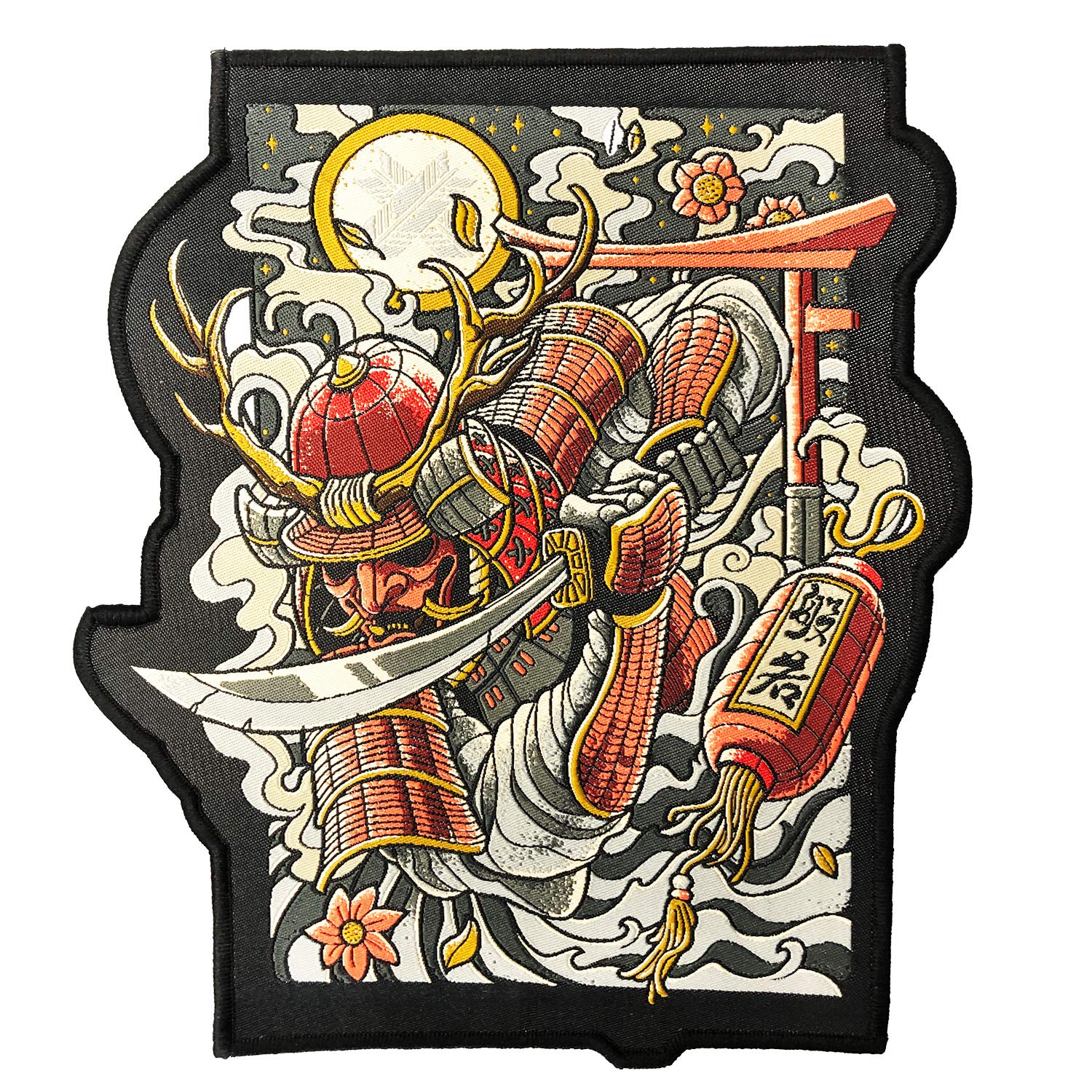 Ronin Oni Bushi Samurai Tactical Backpack Patch - 6x8 Inch Woven BJJ Patch with Piping Border for Jackets, Bags & Gear - Perfect for Martial Arts, Cosplay & Military Style Customization