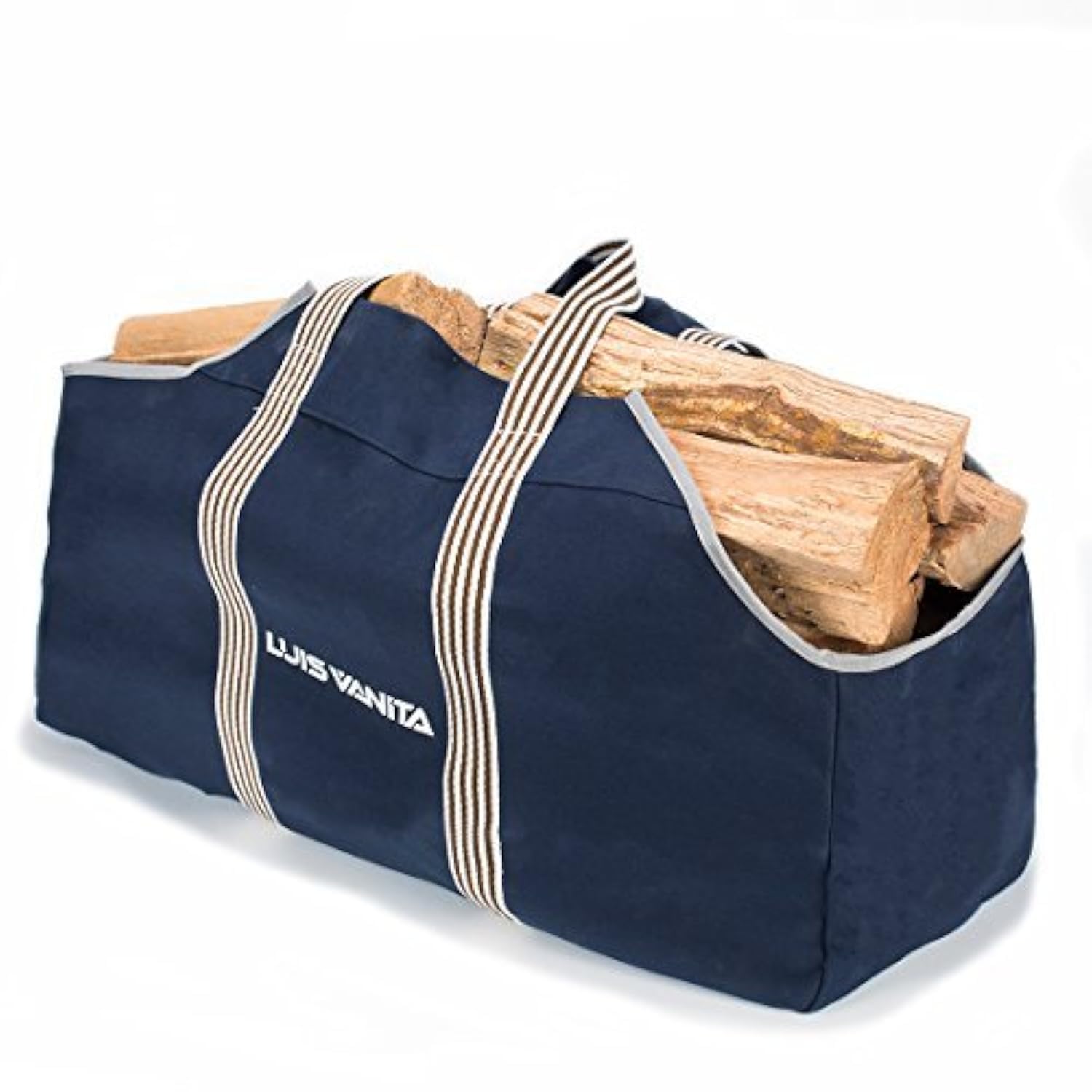 Heavy Duty Waxed Canvas Firewood Carrier Bag with Handles - Indoor & Outdoor Fireplace Log Tote for Camping, Firewood Storage, and Fireplace Use (Navy Blue) - Perfect for Camping Trips, Backyard Fire Pits, and Cozy Home Fireplaces