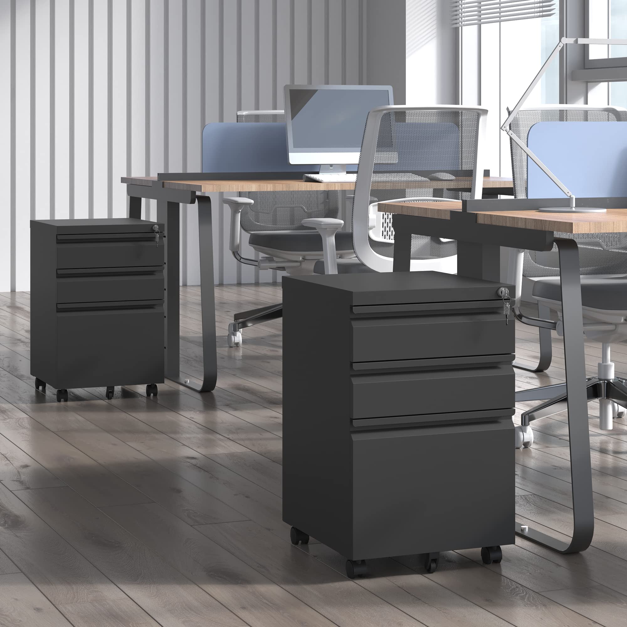 3 Drawer Mobile File Cabinet with Lock & Wheels - Metal Under Desk Rolling Storage for Legal/Letter Hanging Folders - Fully Assembled Black Home Office Organizer for Documents, Files & Supplies (Perfect for Small Spaces & Shared Workspaces)