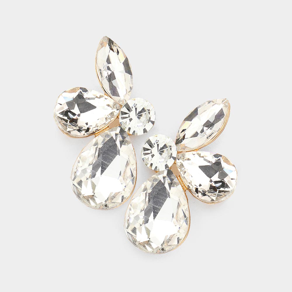 Elegant Gold Teardrop & Marquise Stone Pageant Earrings for Women | Perfect for Interviews, Prom, Weddings & Special Occasions | 563205