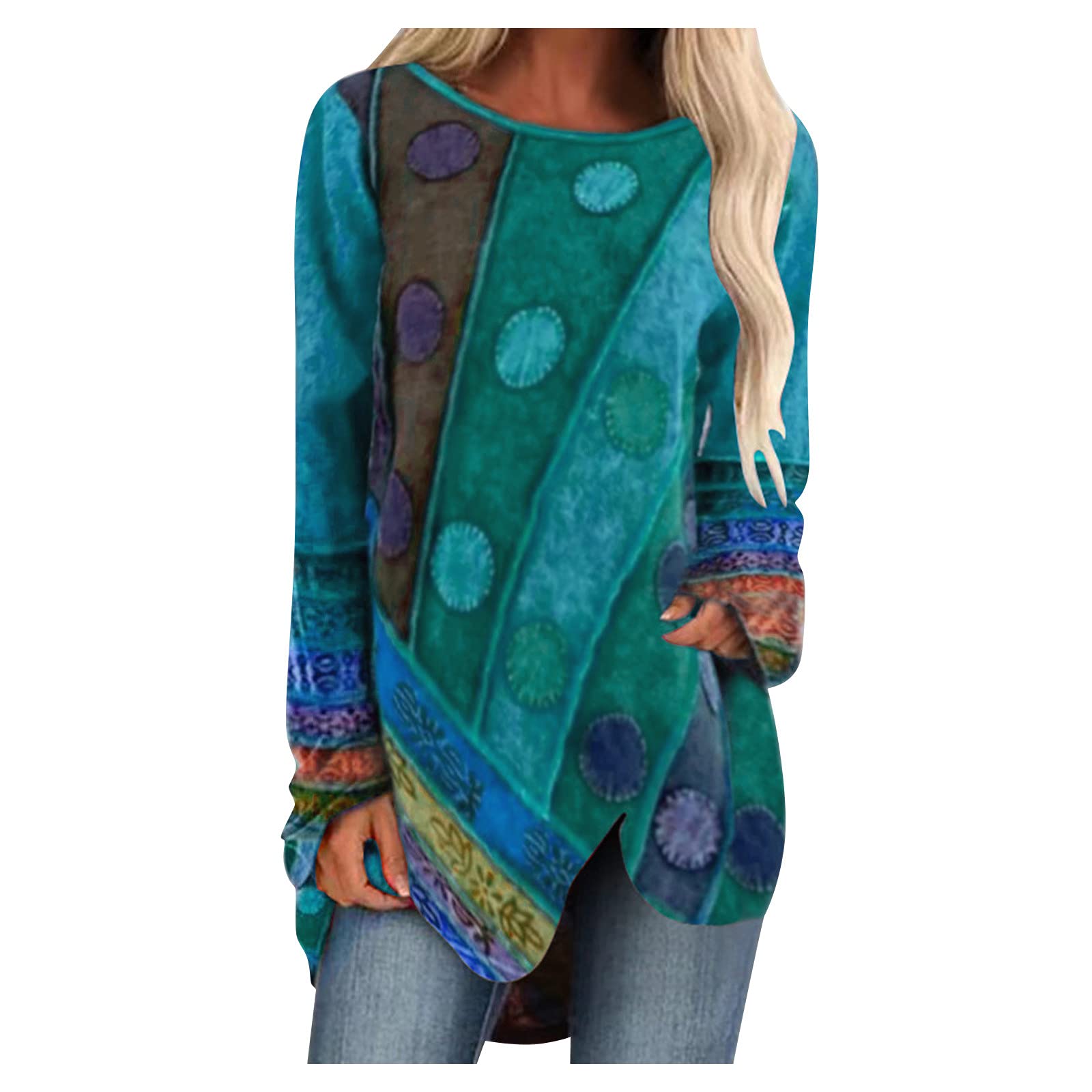 Women's Long Sleeve Casual Shirts - Loose Fit Crewneck Tops with Beautiful Prints for Everyday Wear | Perfect for Work, Weekend Outings & Layering