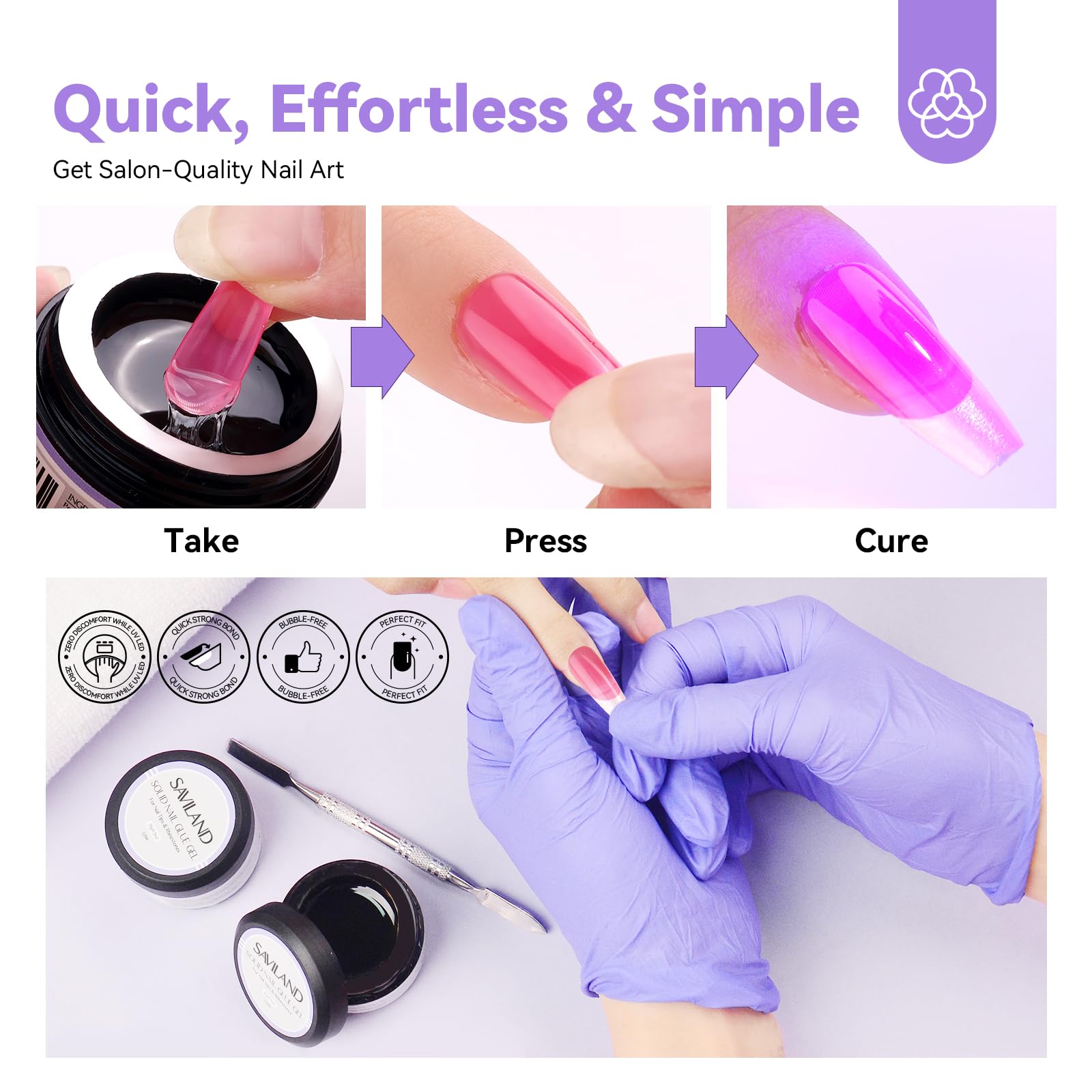 Saviland 15g Extra Strong UV Nail Glue Gel for Press on Nails & Acrylic Nails – Long Lasting False Nail Tips Adhesive, Non-Sticky 3D Nail Art Gel – Perfect for Salon, Home Manicures & Nail Decorations
