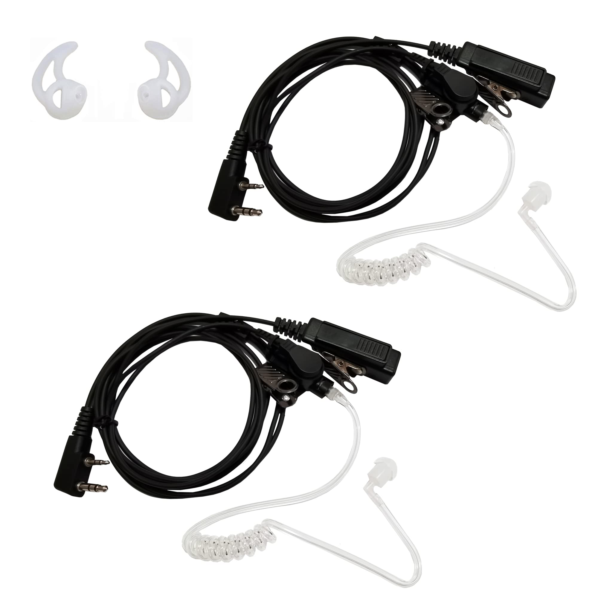 2 Pack Acoustic Coil Tube Earpiece with Mic - Police Radio Headset Compatible with Baofeng & Kenwood Two Way Radios - Secure Communication for Law Enforcement & Security Professionals